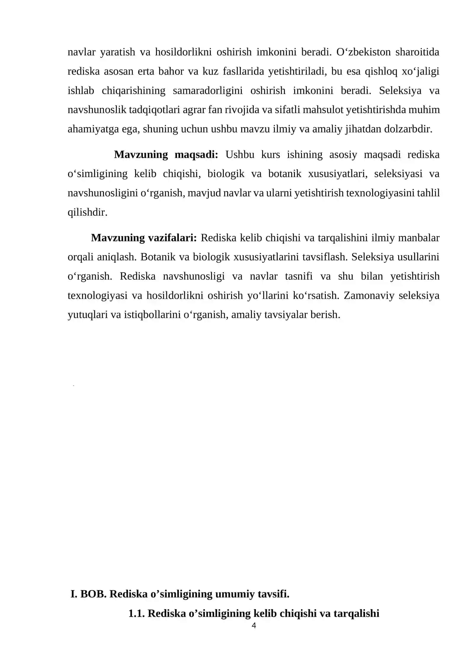 Rediska seleksiyasi va navshunosligi mavzusida tayyor kurs ishi 4