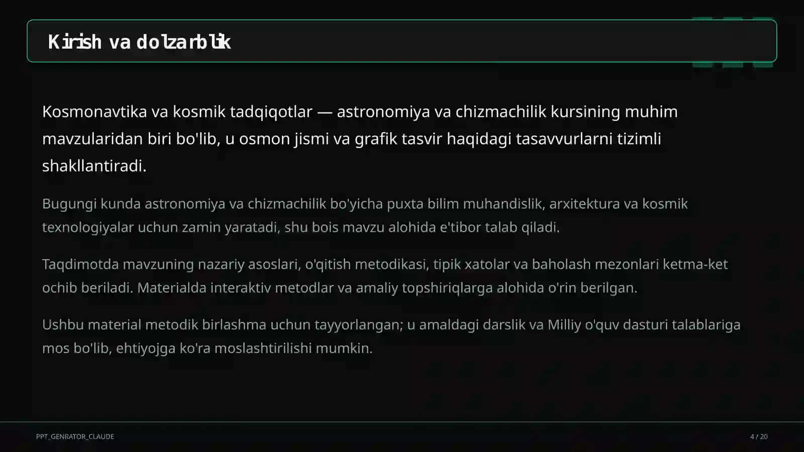 Kosmonavtika va kosmik tadqiqotlar (11-sinf) 4