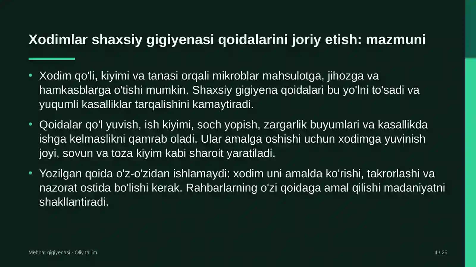 energetika ta'mirlash korxonalarida xodimlar shaxsiy gigiyenasi qoidalarini joriy etish 8371 4
