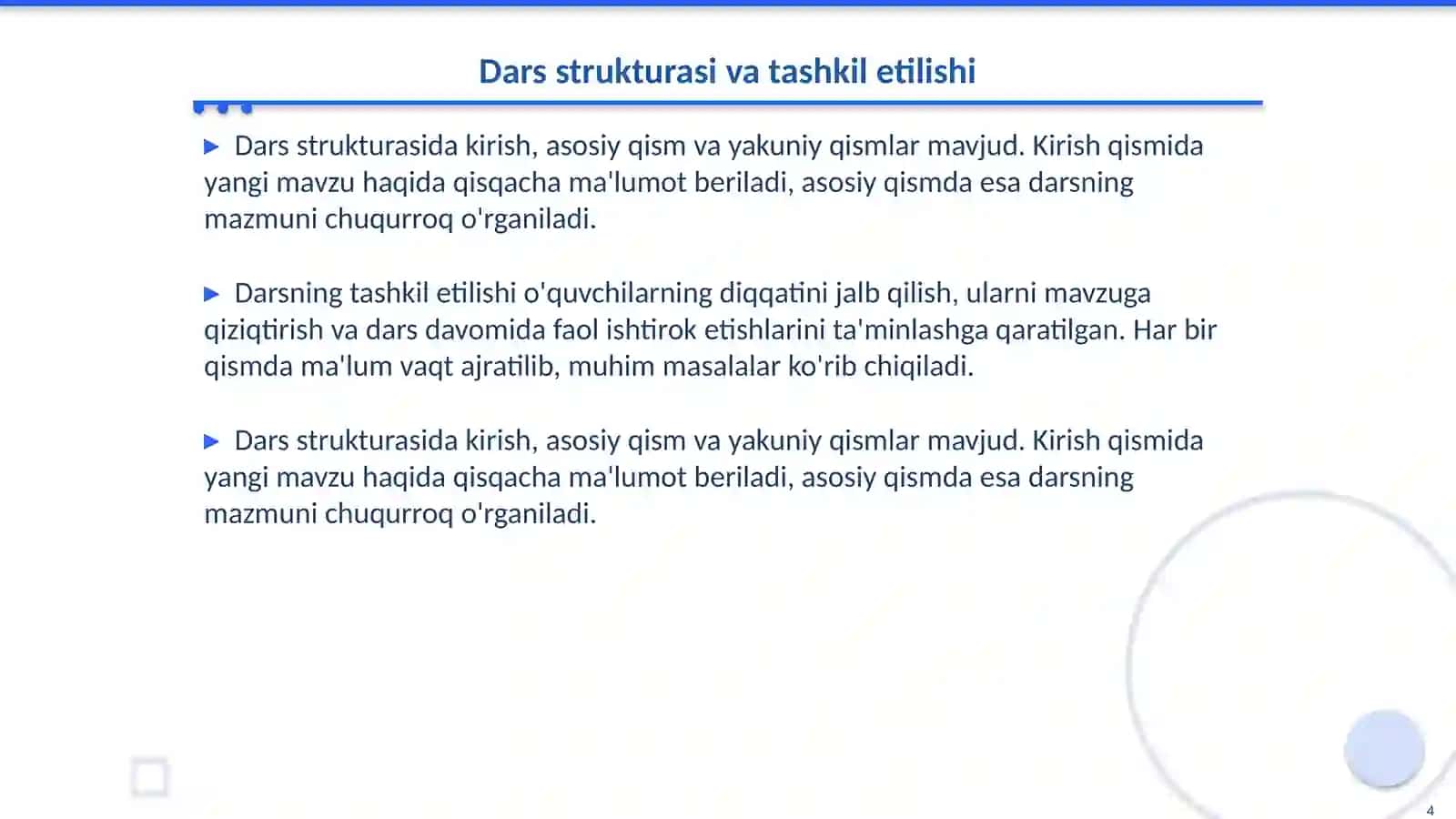 Dars ishlanmasi tahlili 4