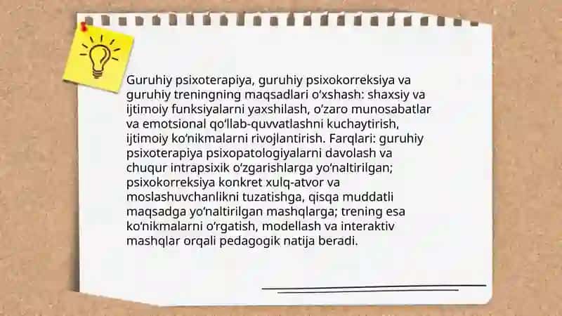 Guruhiy psixoterapiya, psixokorreksiya va trening tushunchalari 4