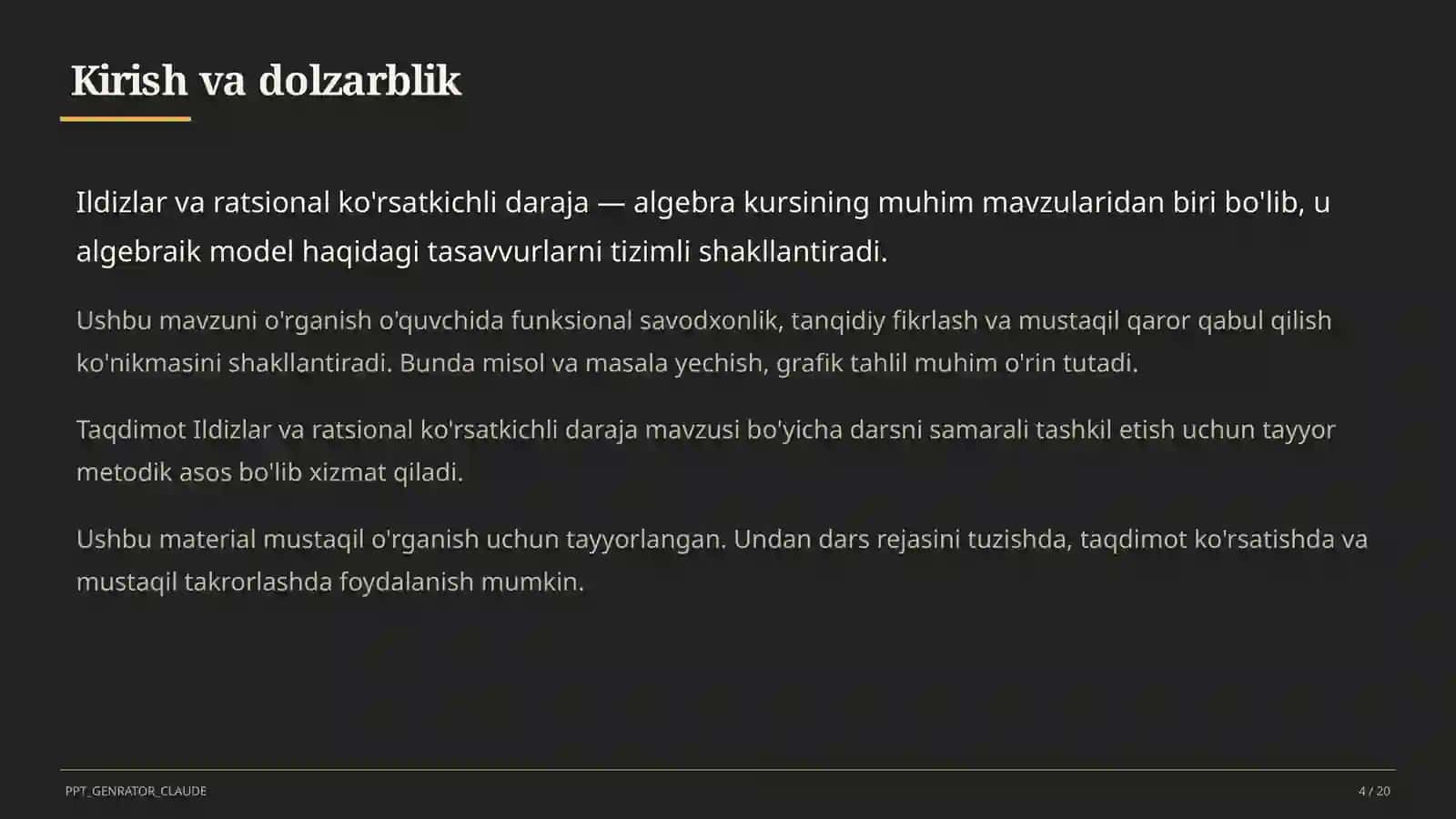 Ildizlar va ratsional ko'rsatkichli daraja (10-sinf) 4