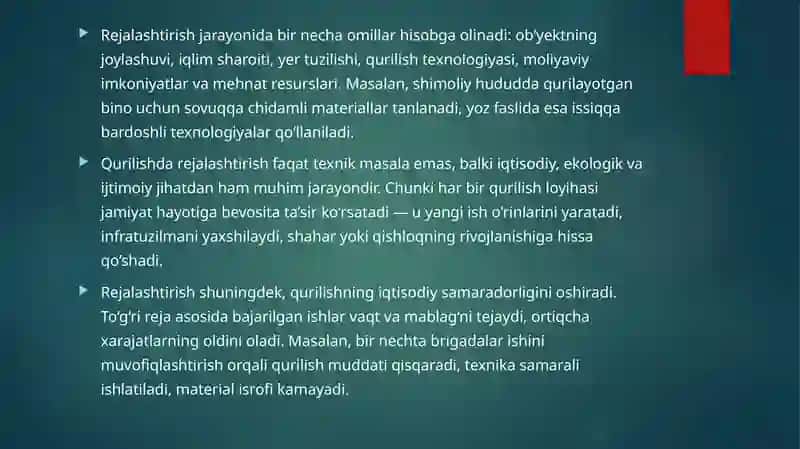 Qurilishda rejalashtirish tushunchasi va uning ahamiyati 4