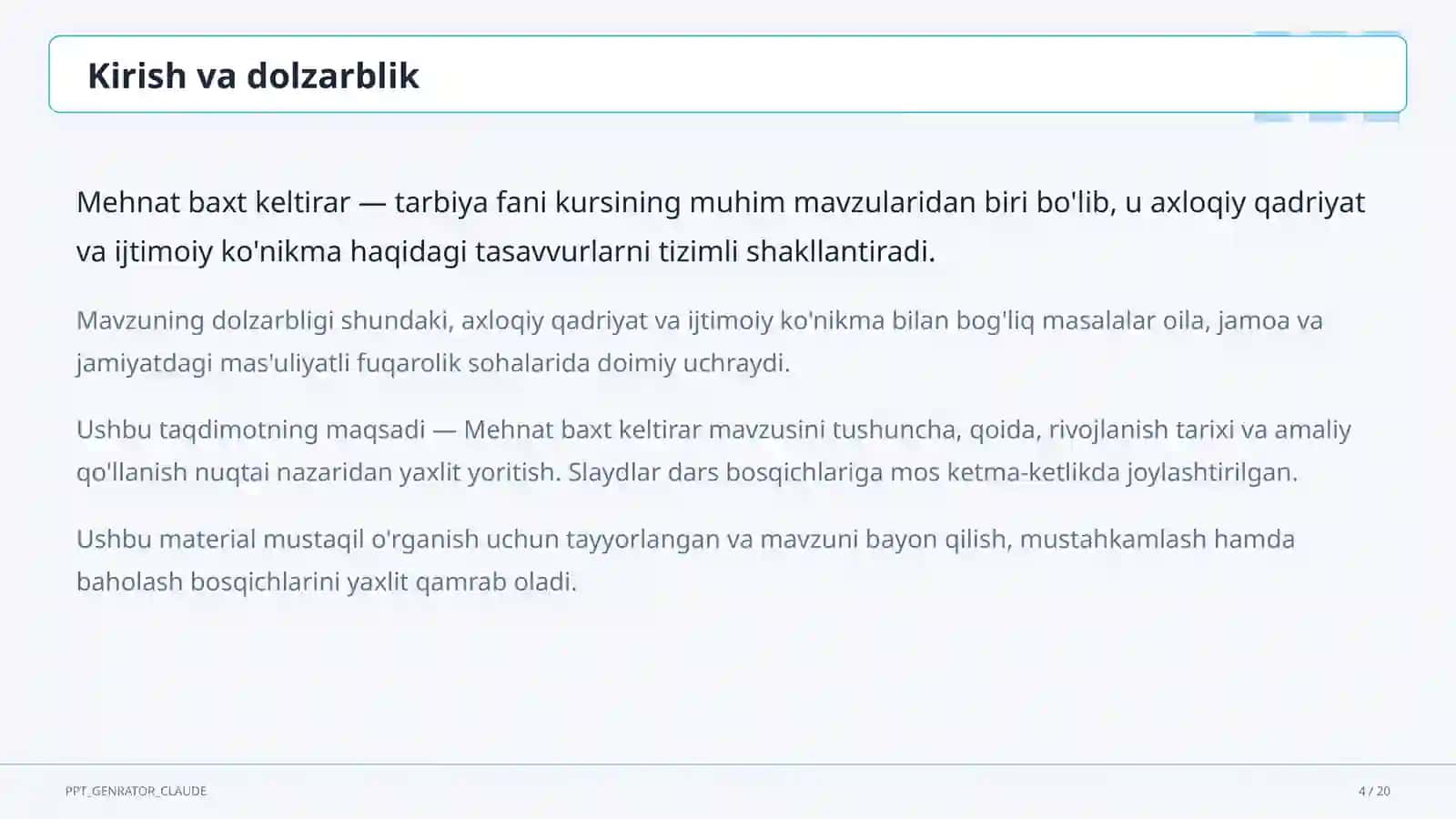 Mehnat baxt keltirar (3-sinf) 4