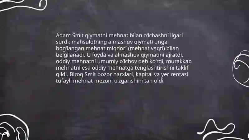 Qiymatning mehnat nazariyasini rivojlantirishga qo'shgan hissasi 4