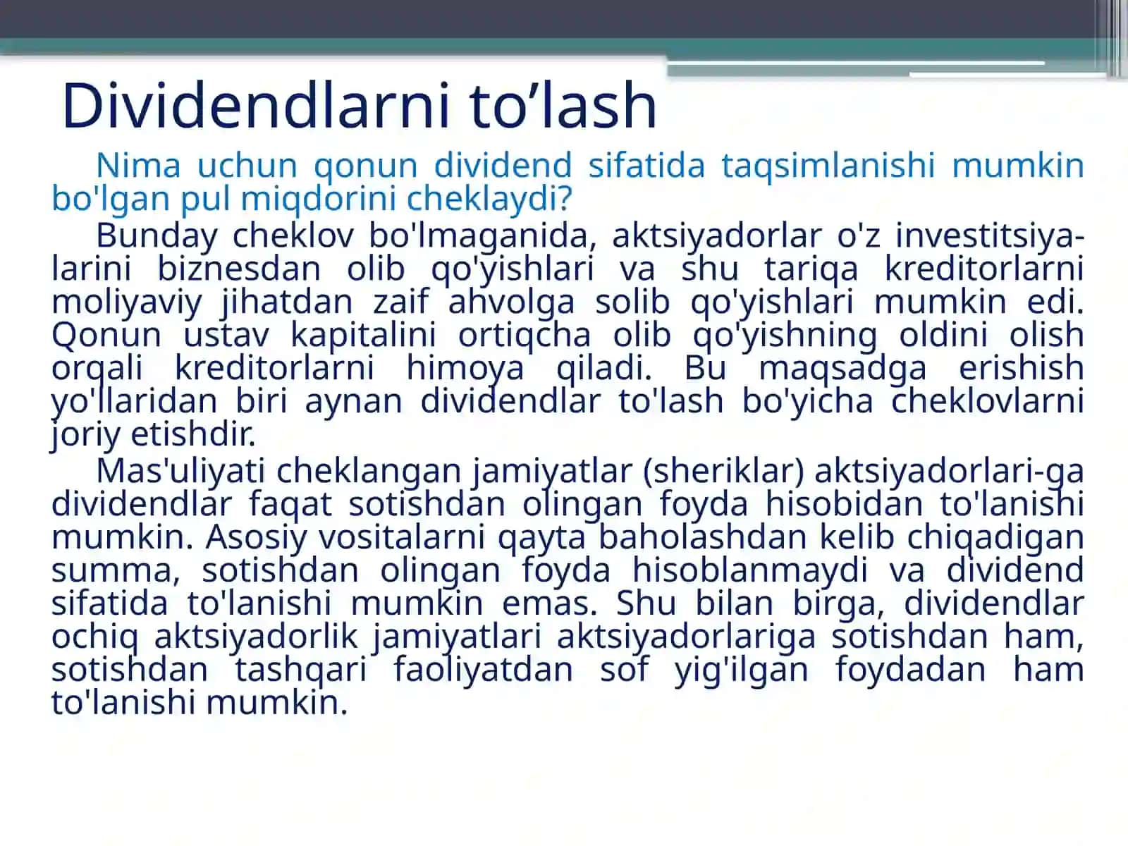 Dividendlar va dividendlar siyosati 4
