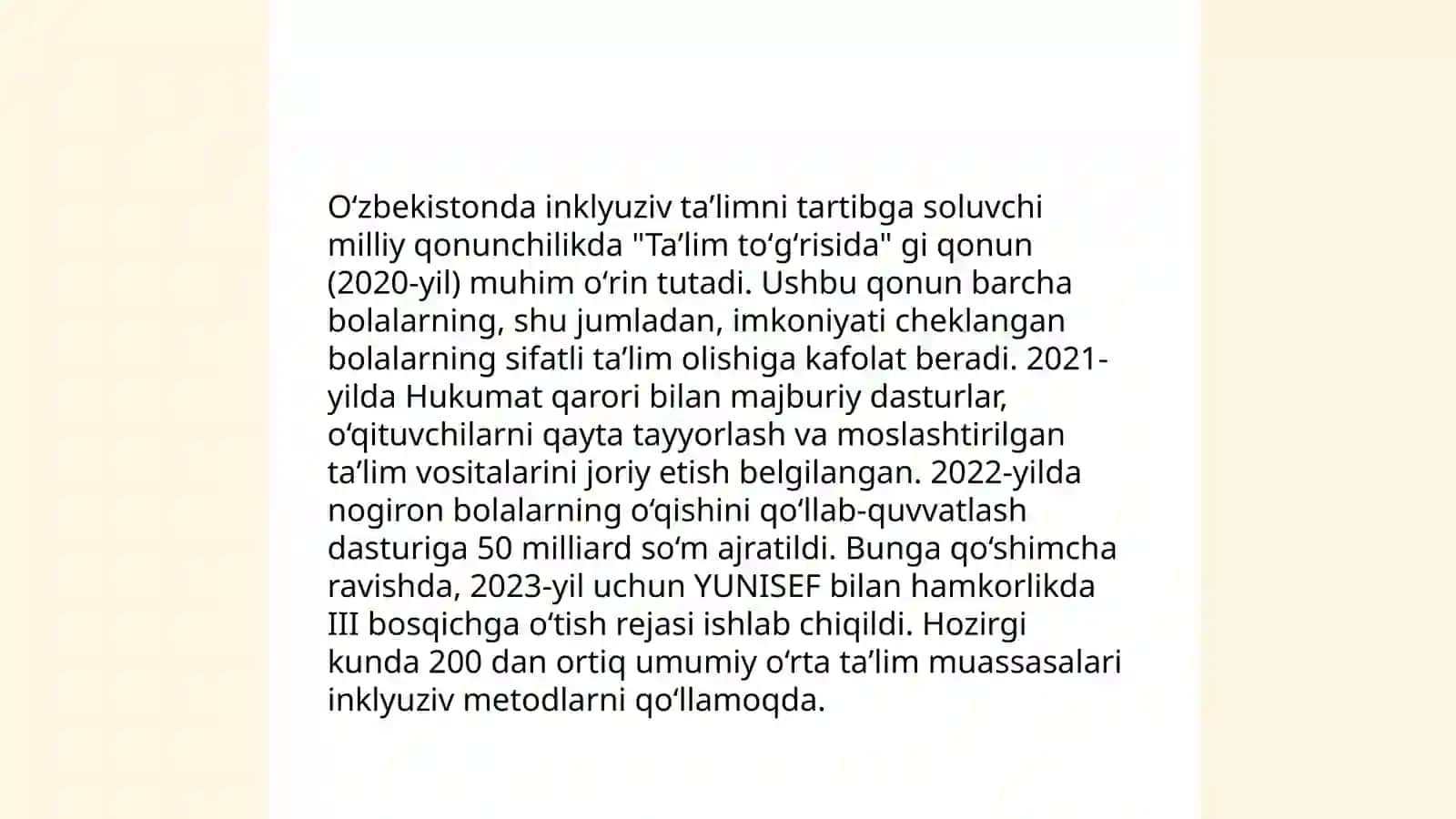 Oʻzbekistonda inklyuziv taʼlimning meʼyoriy huquqiy bazasini tahlil qilish 4