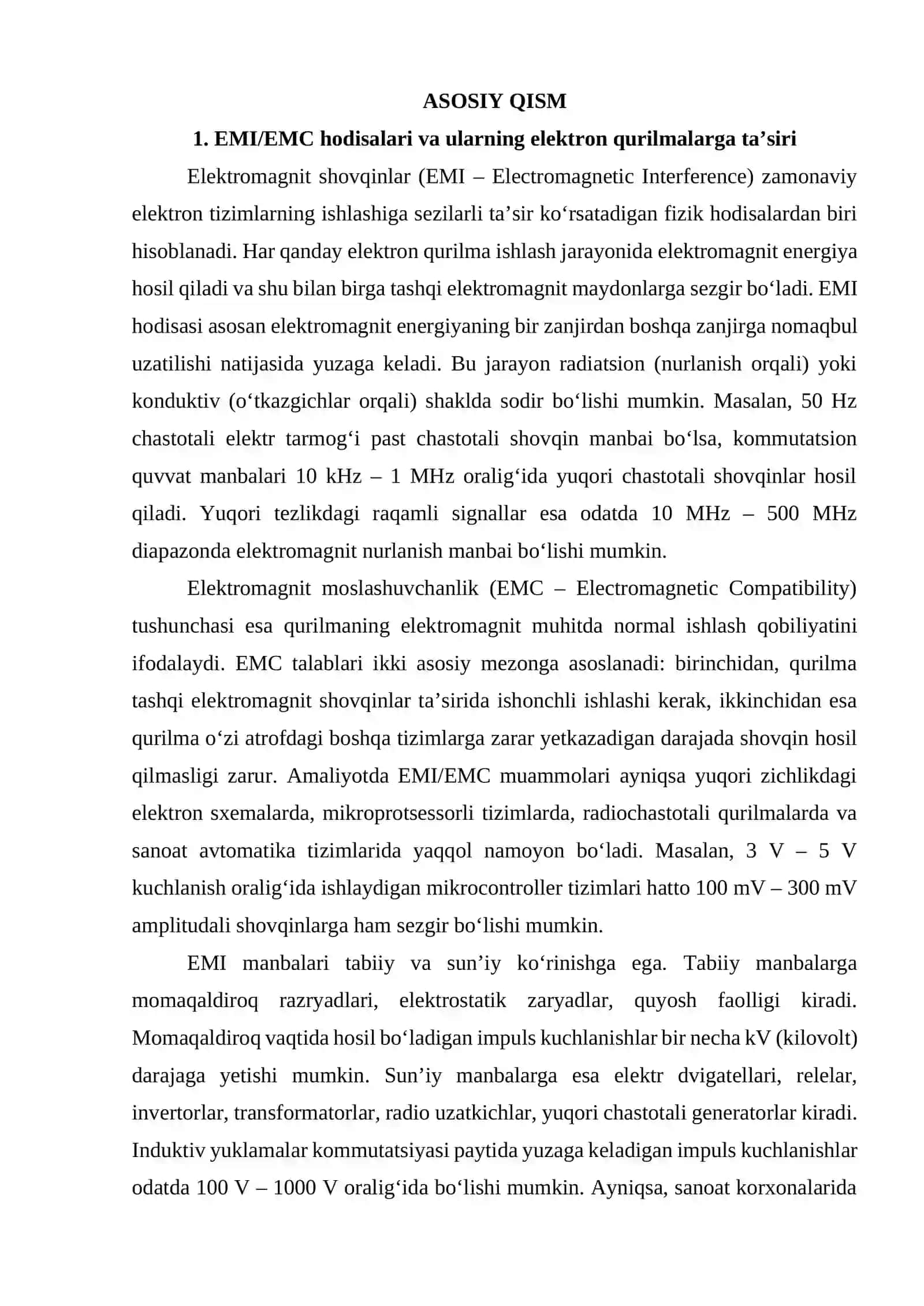 EMI EMC ta’siri va apparat darajasida himoyalash. Arduino bilan shovqinga chidamli aqlli boshqaruv moduli yaratish. 4