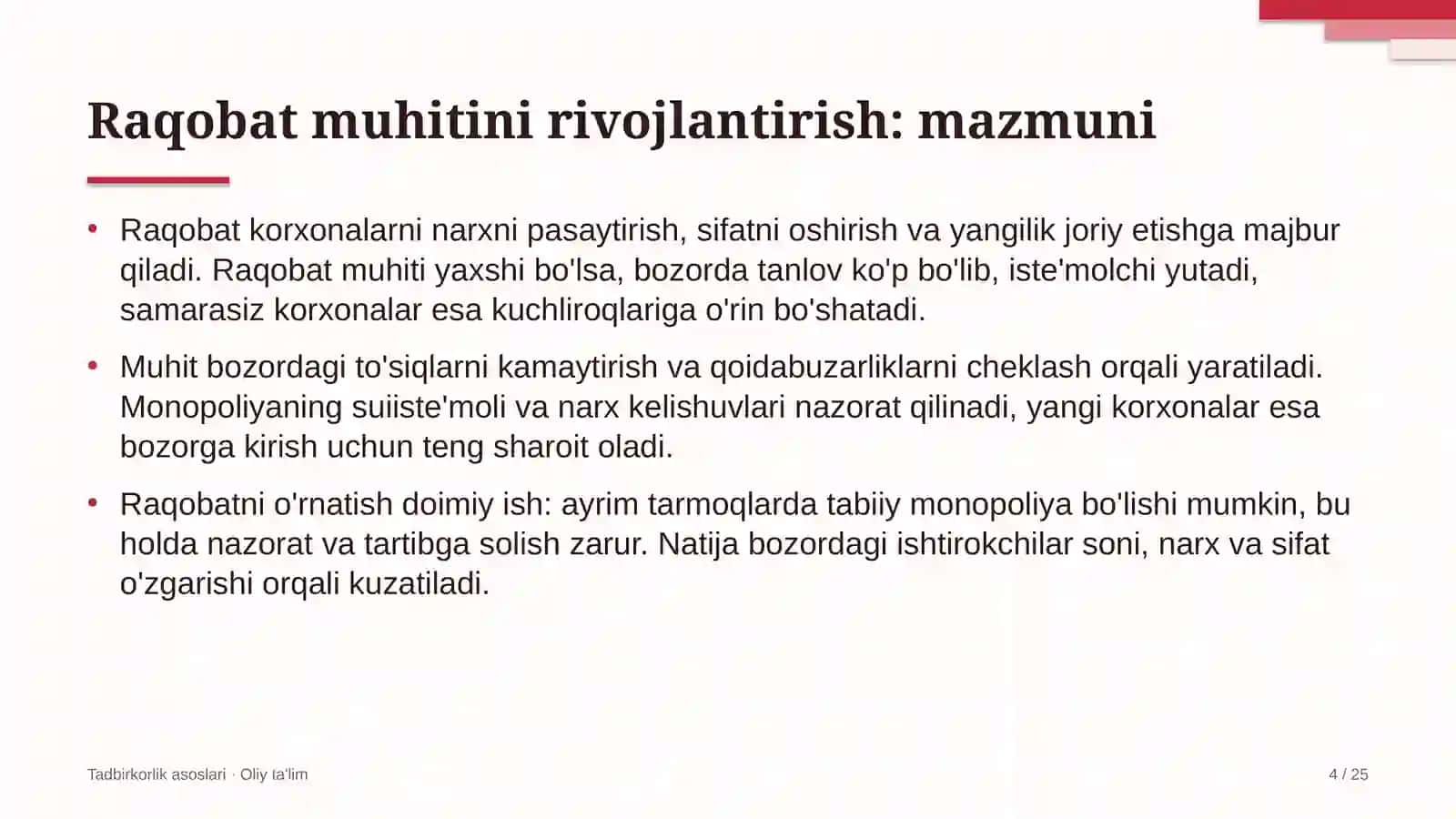 oziq ovqat do'konlarida raqobat muhitini rivojlantirish 2218 4