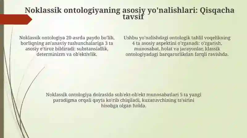 Noklassik ontologiyaning yo'nalishlari va mohiyati 4