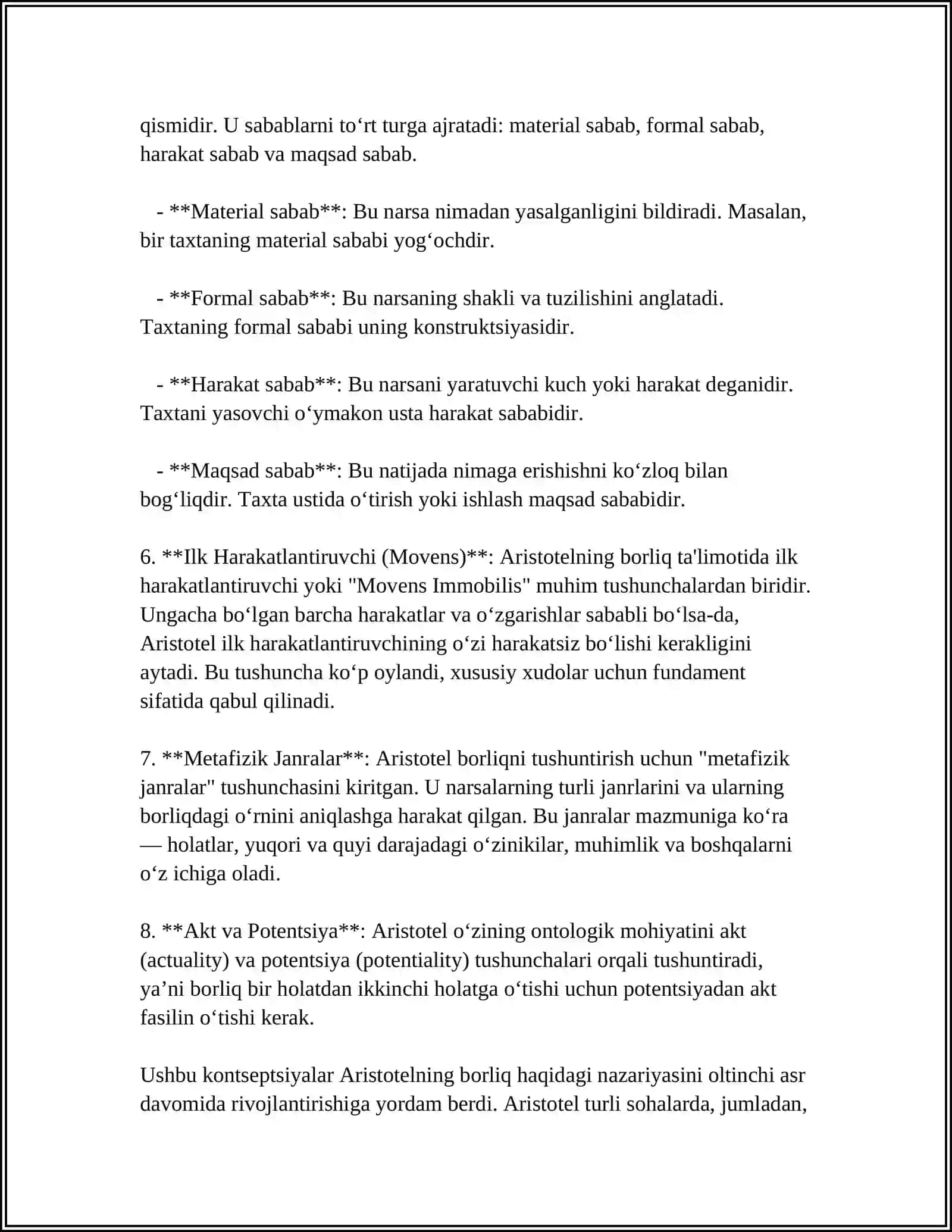 ARISTOTELNIG BORLIQ TUGRISIDAGI TALIMOTI TUGRISIDA ESSE TAYYORLASH 10 PDF 4