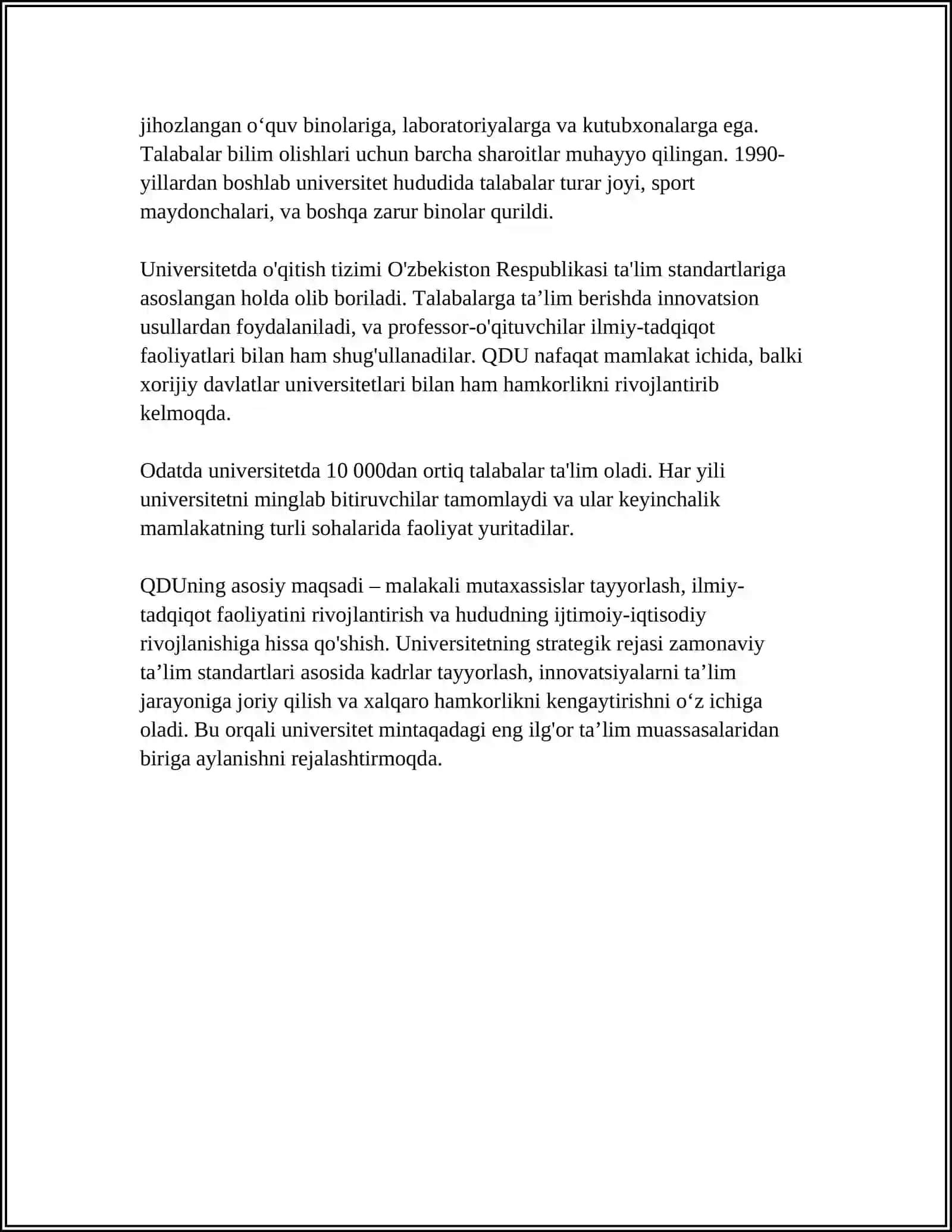 QARSHI DAVLAT UNIVERSITETI FIZIKA FAKULTETI MUSTAQIL ISH 4