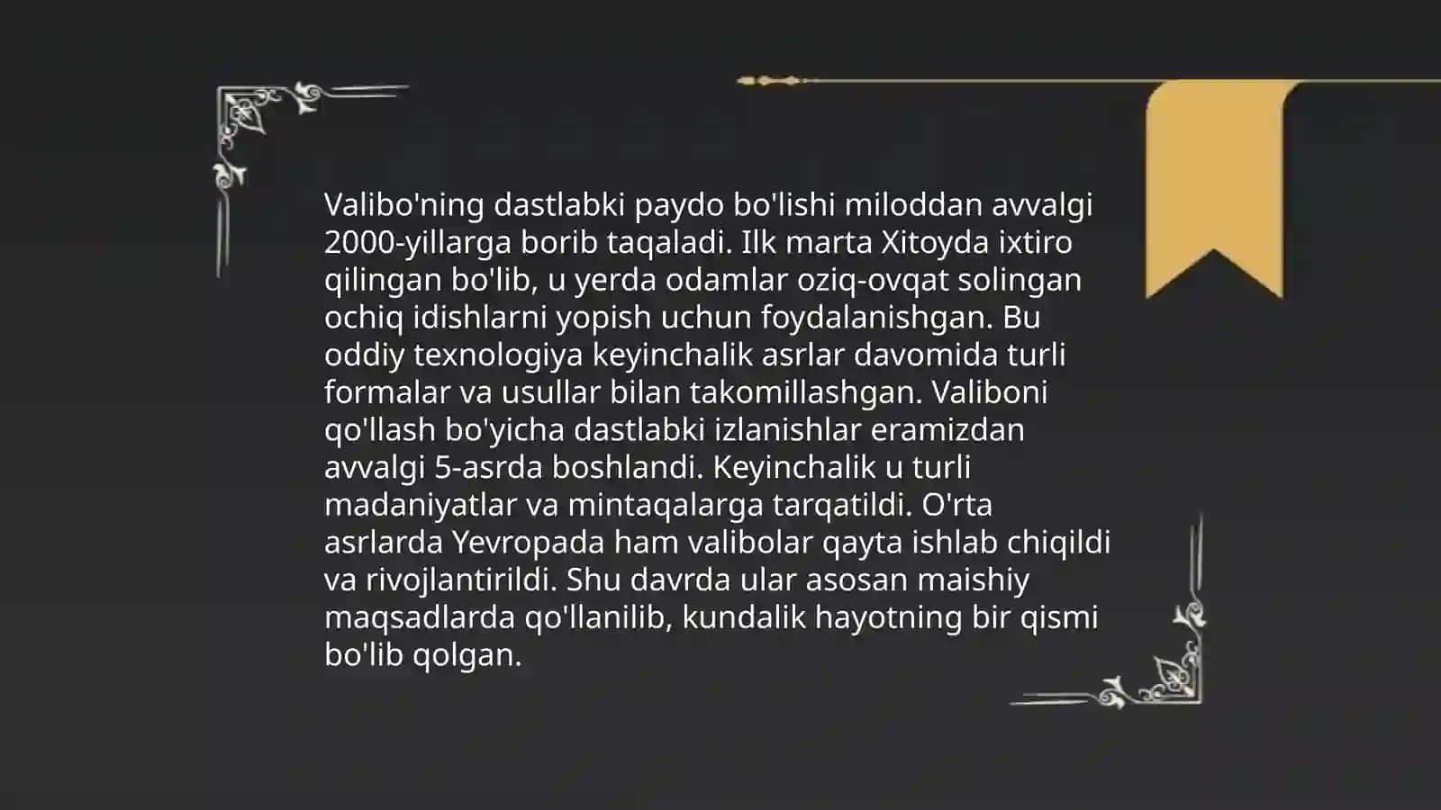 Valibo'ni kelib chiqish tarixi 4