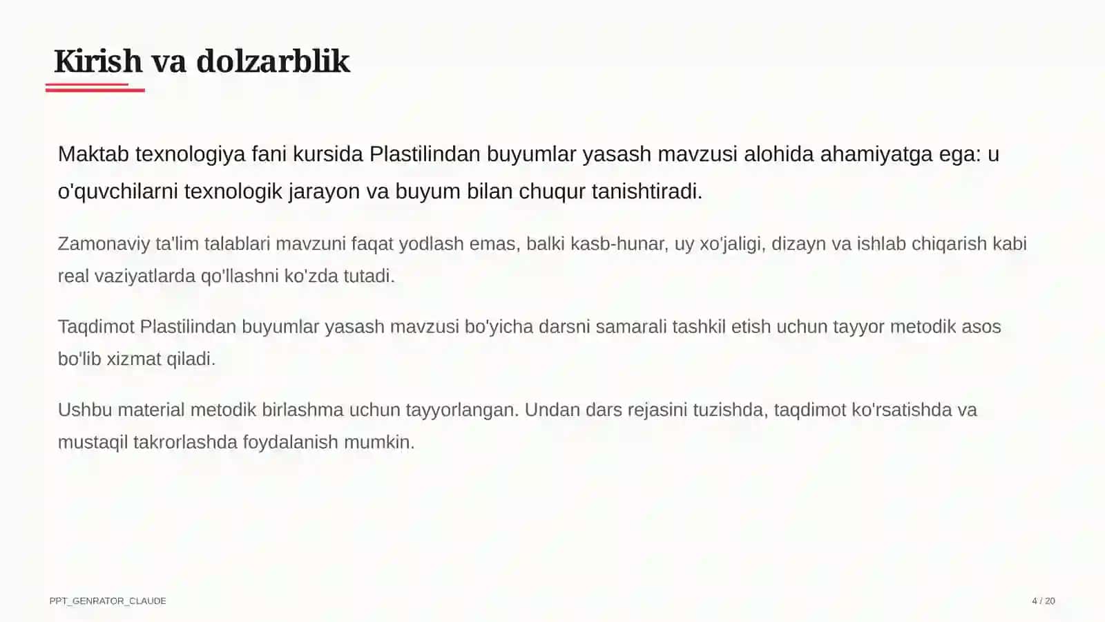 Plastilindan buyumlar yasash (1-sinf) 4