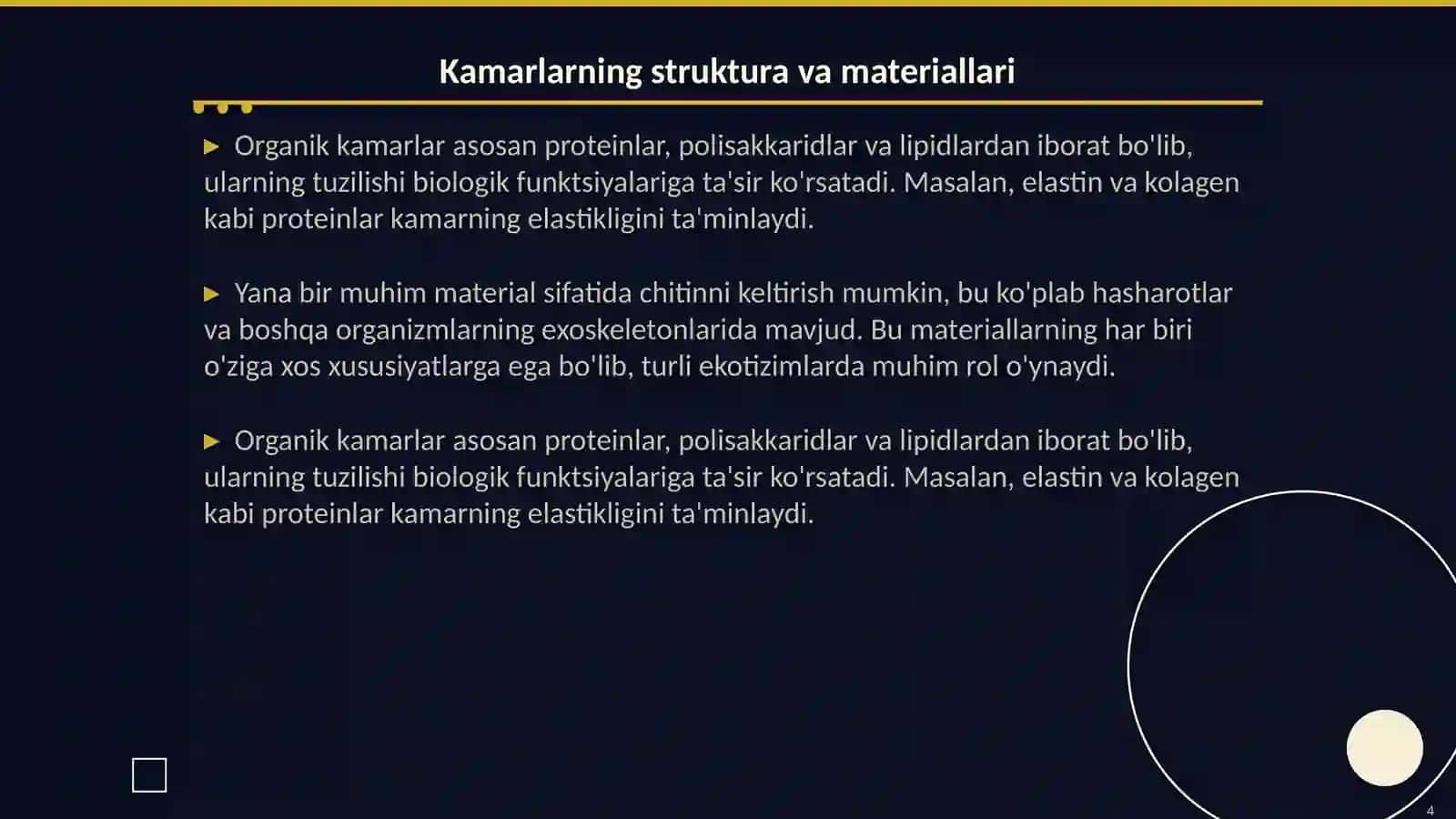 Organik kamarlarning evolutsiyasini umumiy sxemasi 4
