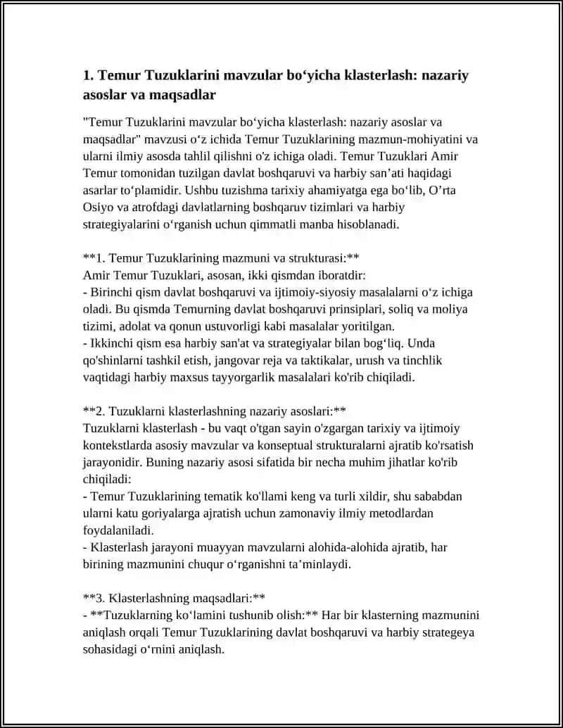 TEMUR TUZUKLARIDAN KLASSTER TUZISH KERAK YOKI NIMA UCHUN METODIDA MUSTAQIL ISH 4