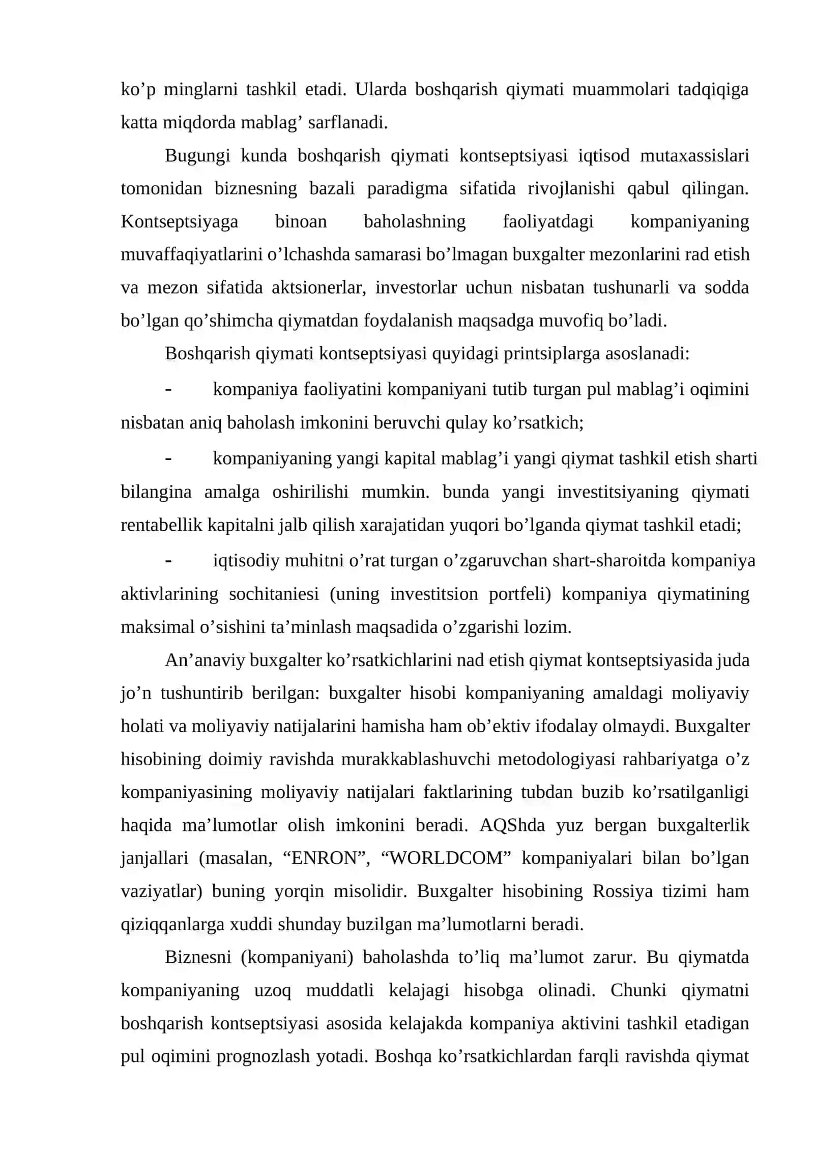 Iqtisodiy foyda kontseptsiyasiga asoslangan baholash va korxona qiymatini boshqarish usullari 4