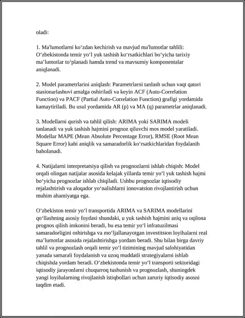 O‘ZBEKISTON RESPUBLIKASI TEMIR YO‘L TRANSPORTI SOHASINI EKONOMETRIK MODELLASHTIRISH 4