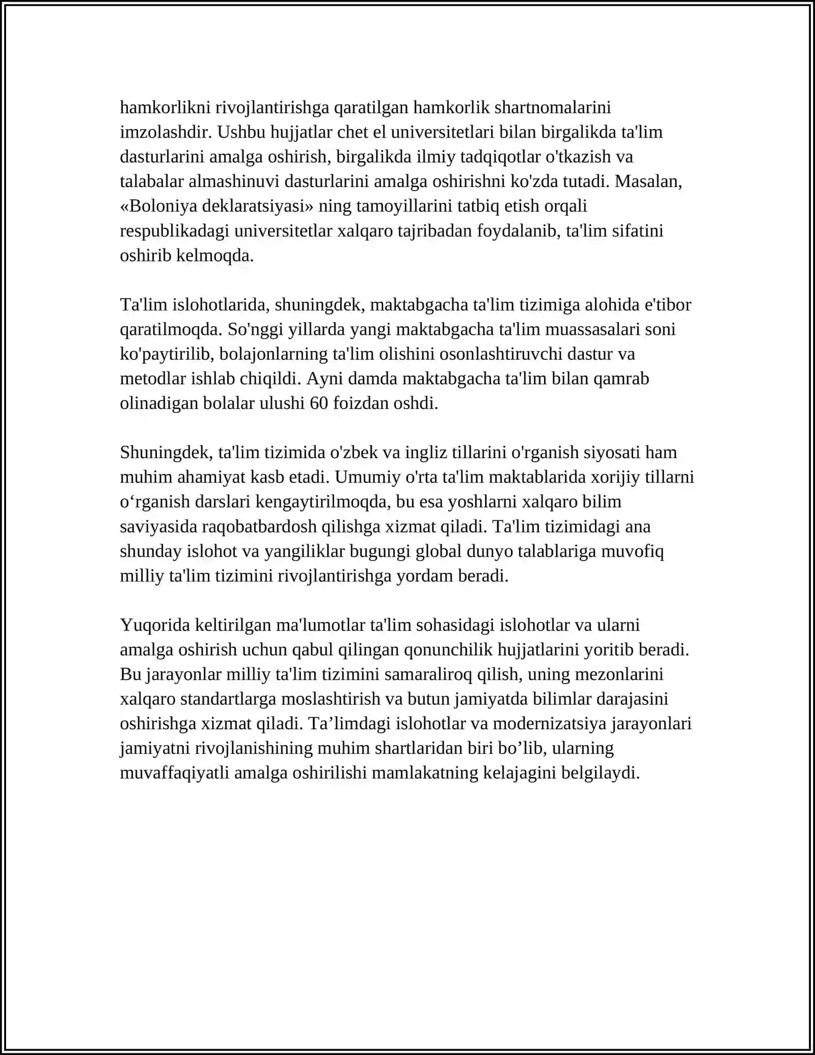 TAʼLIM SOHASIDAGI ISLOHOTLAR, MODERNIZATSIYALASH VA INTEGRATSIYALASH JARAYONLARI 4