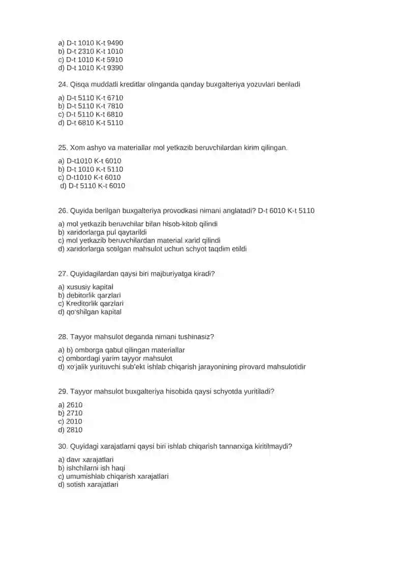 Buxgalteriya hisobi fanidan yakuniy nazorat test savollari. 4