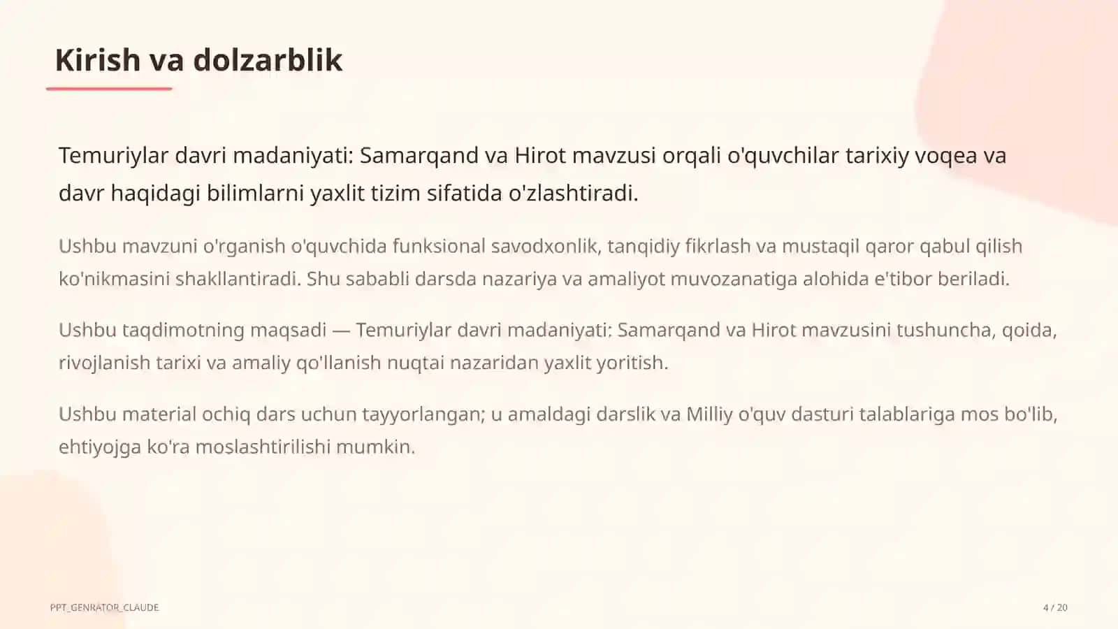 Temuriylar davri madaniyati: Samarqand va Hirot (8-sinf) 4