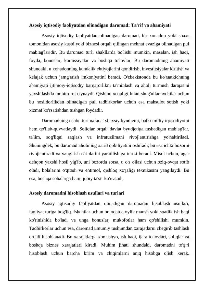 Asosiy iqtisodiy faoliyatdan olinadigan daromad: Ta'rif, turlari va hisoblash 4