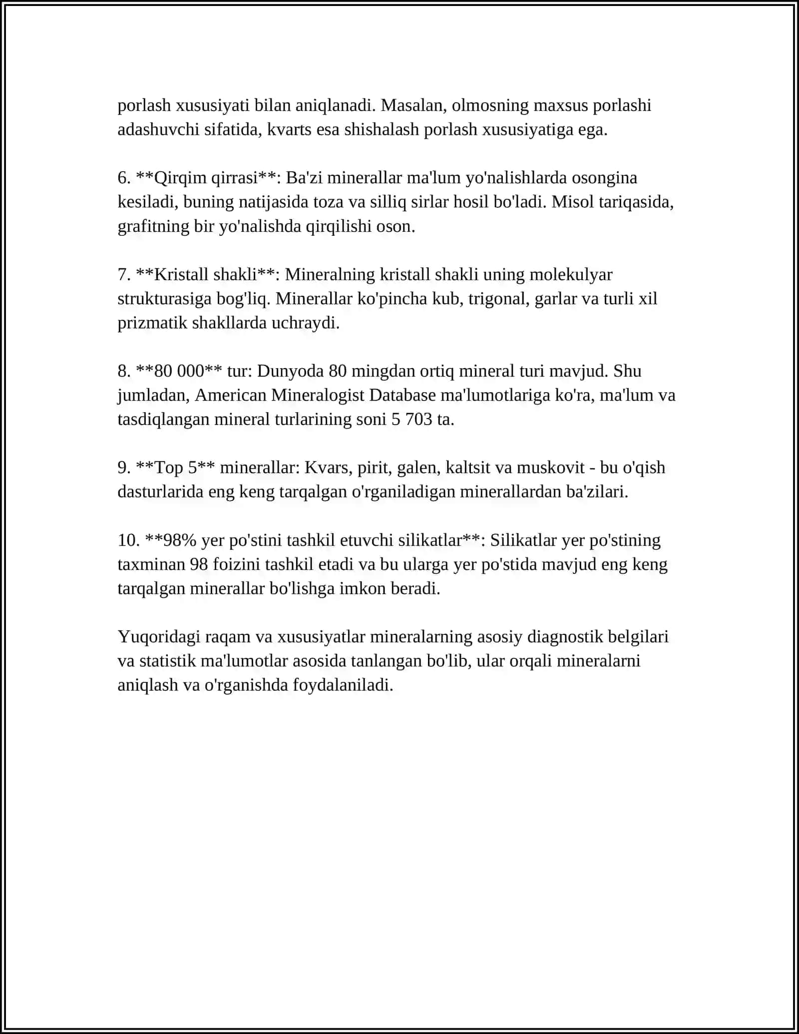 MINERALLARNING DIAGNOSTIK BELGILARINI O'RGANISH 4