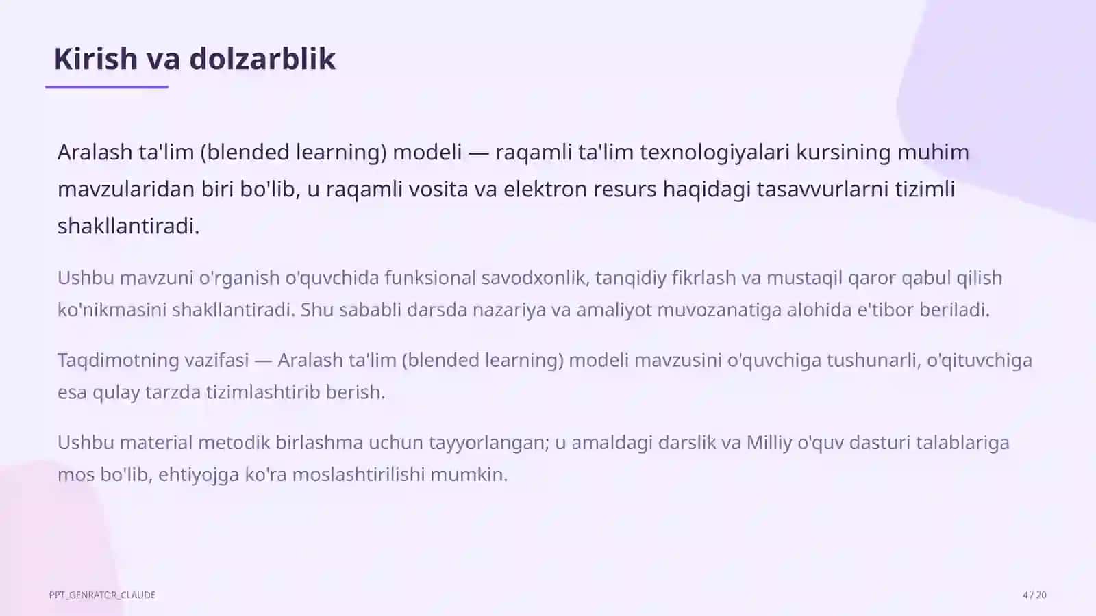 Aralash ta'lim (blended learning) modeli 4