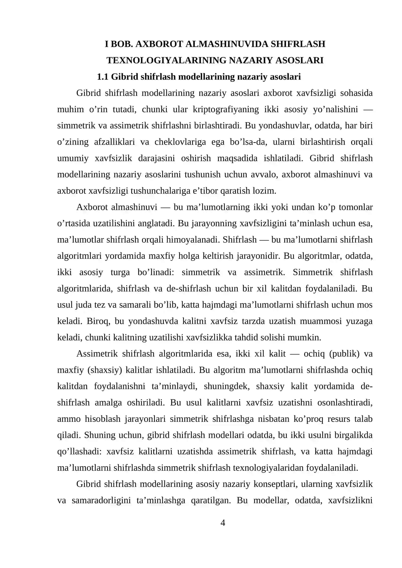 GIBRID SHIFRLASH MODELLARIDAN FOYDALANGAN HOLDA AXBOROT ALMASHINUVINI HIMOYALASH USULLARINI ISHLAB CHIQISH 4