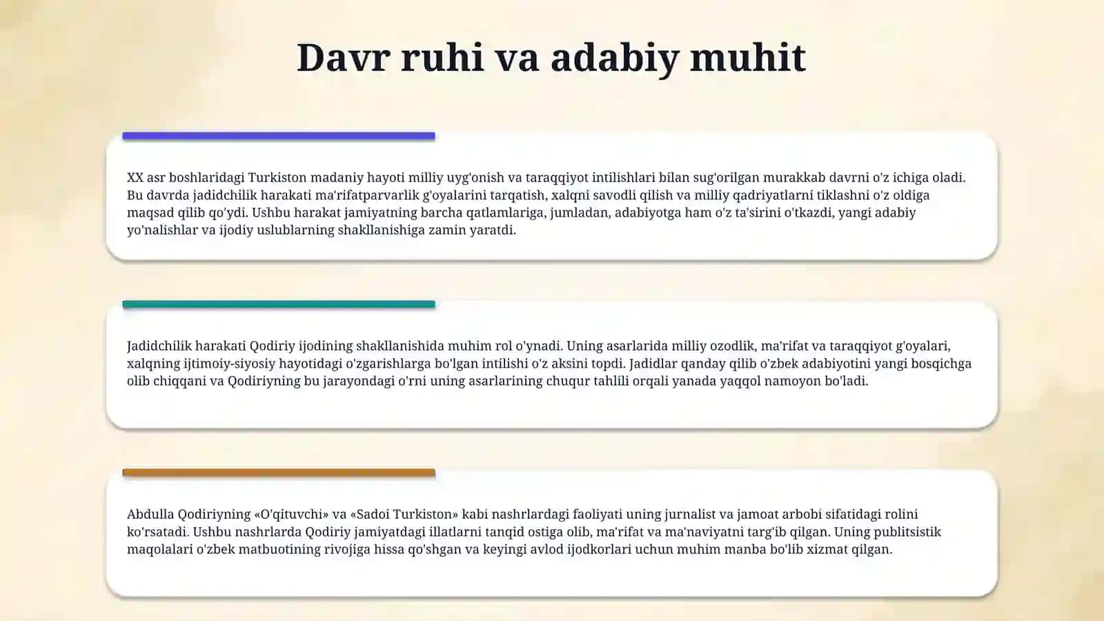 Abdulla Qodiriy hayoti va ijodi. Abdulla Qodiriy o'zbek romanchiligi asoschisi. 4