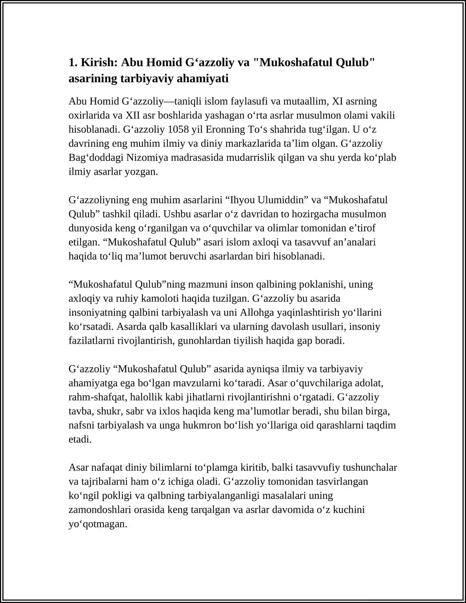 Abu Homid Gʻazzoliyning,,Mukoshafatul Qulub '' Asarining Tarbiyaviy ahomiyati boʻyicah prezentalisk tayyorlash 4