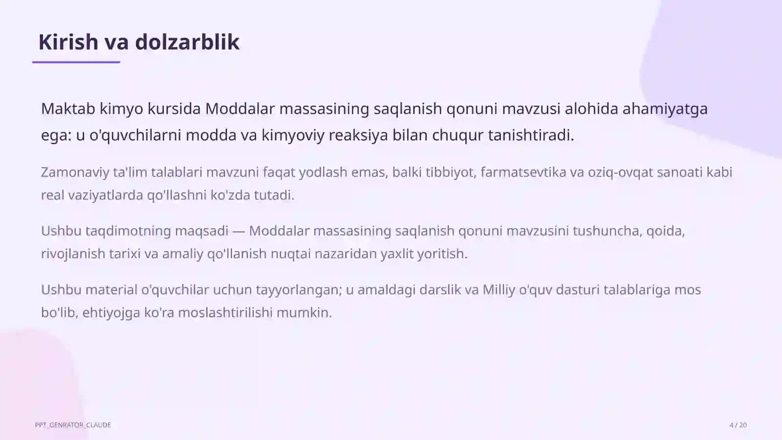 Moddalar massasining saqlanish qonuni (7-sinf) 4