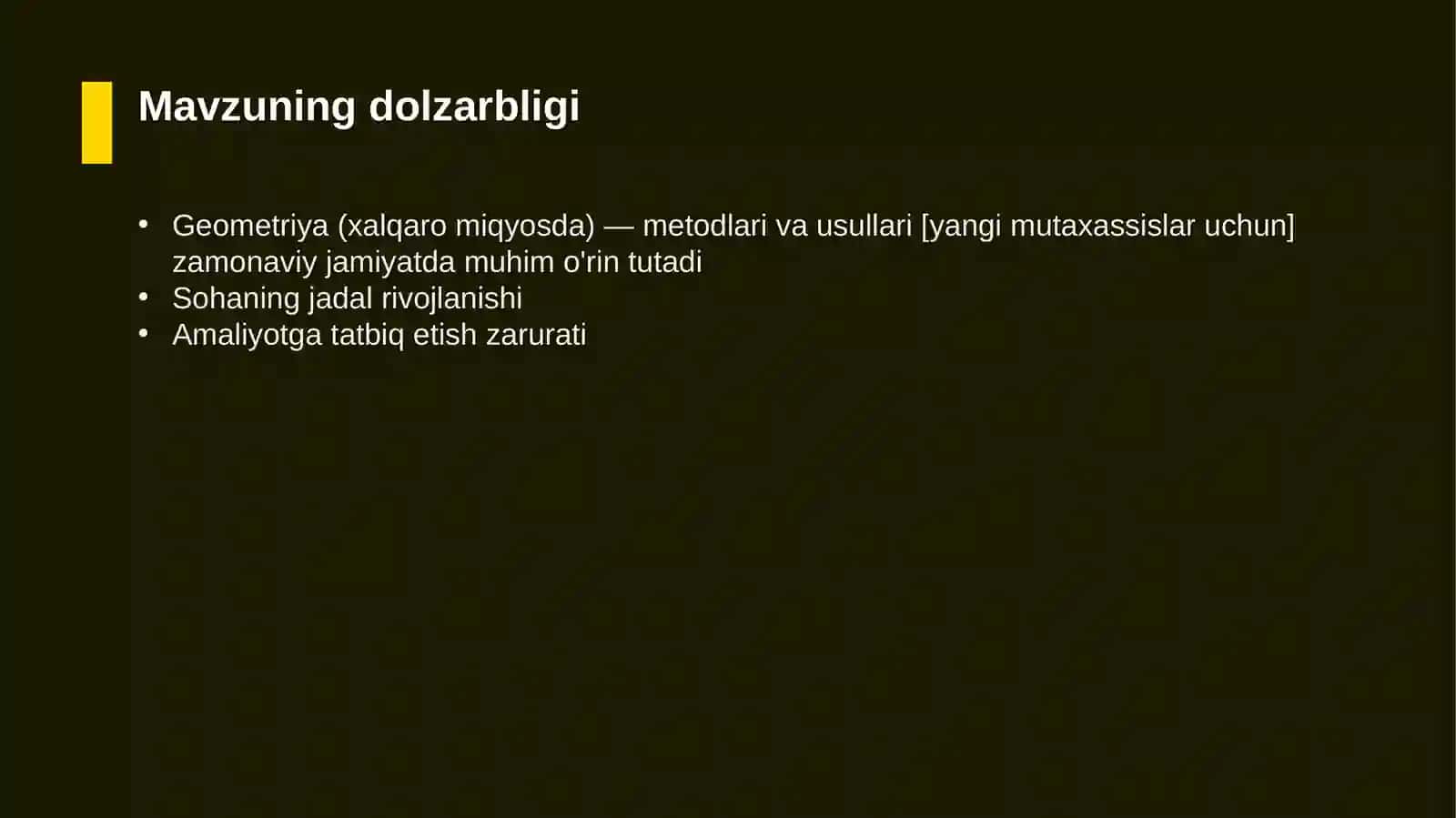 Geometriya (xalqaro miqyosda) — metodlari va usullari [yangi mutaxassislar uchun] 4