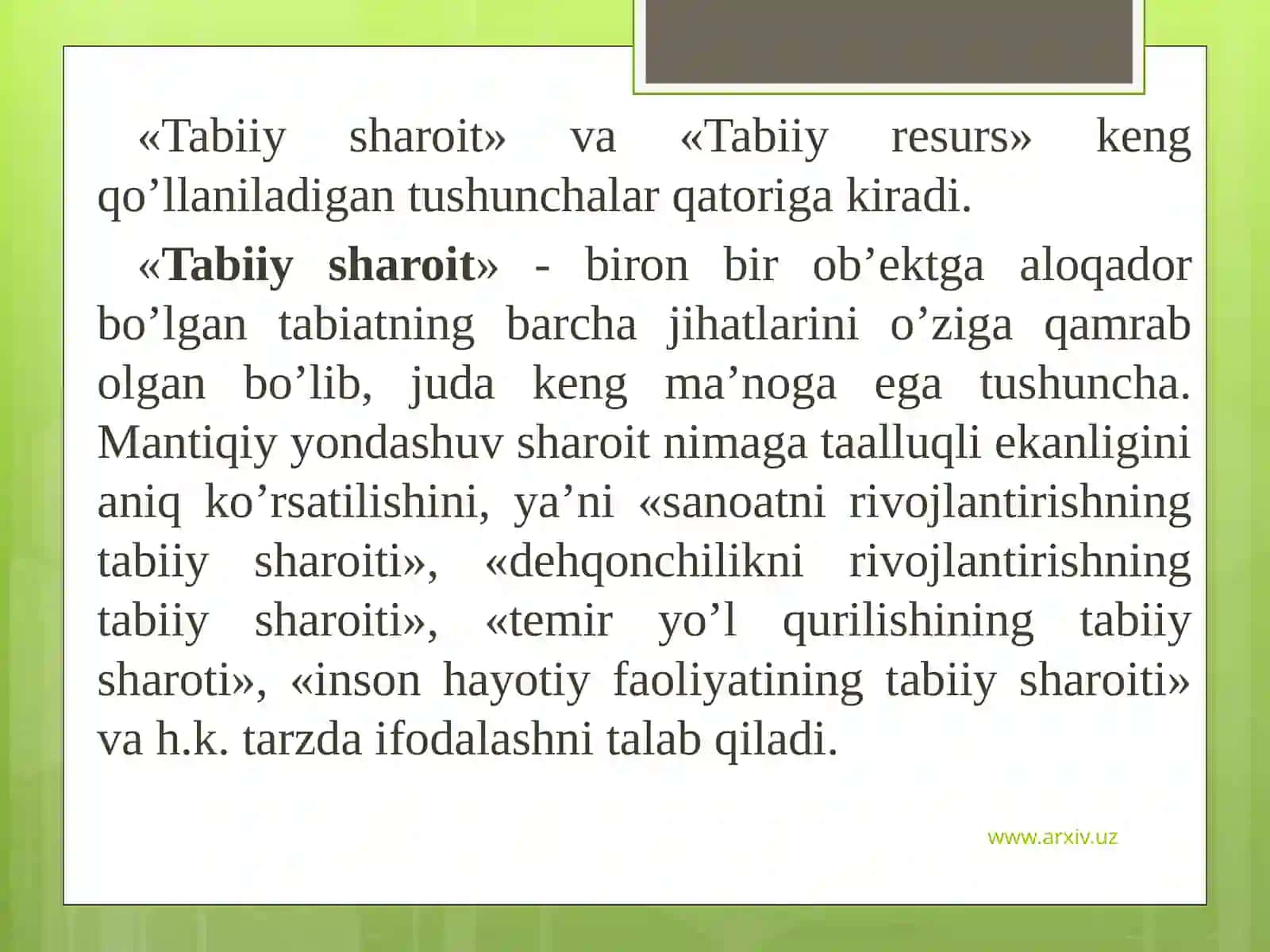 Tabiiy Resurslar va Iqtisodiy Ahamiyati 4