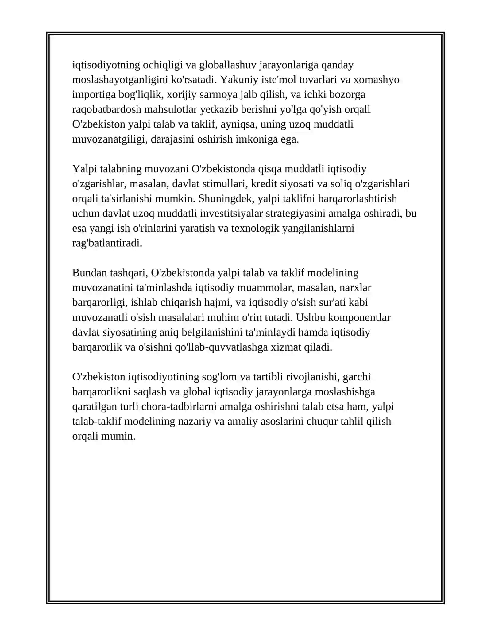 YALPI TALAB TAKLIF MODELI ASOSIDA O’ZBEKISTON IQTISODIYOTINING MUVOZANAT HOLATI TAHLILI 4