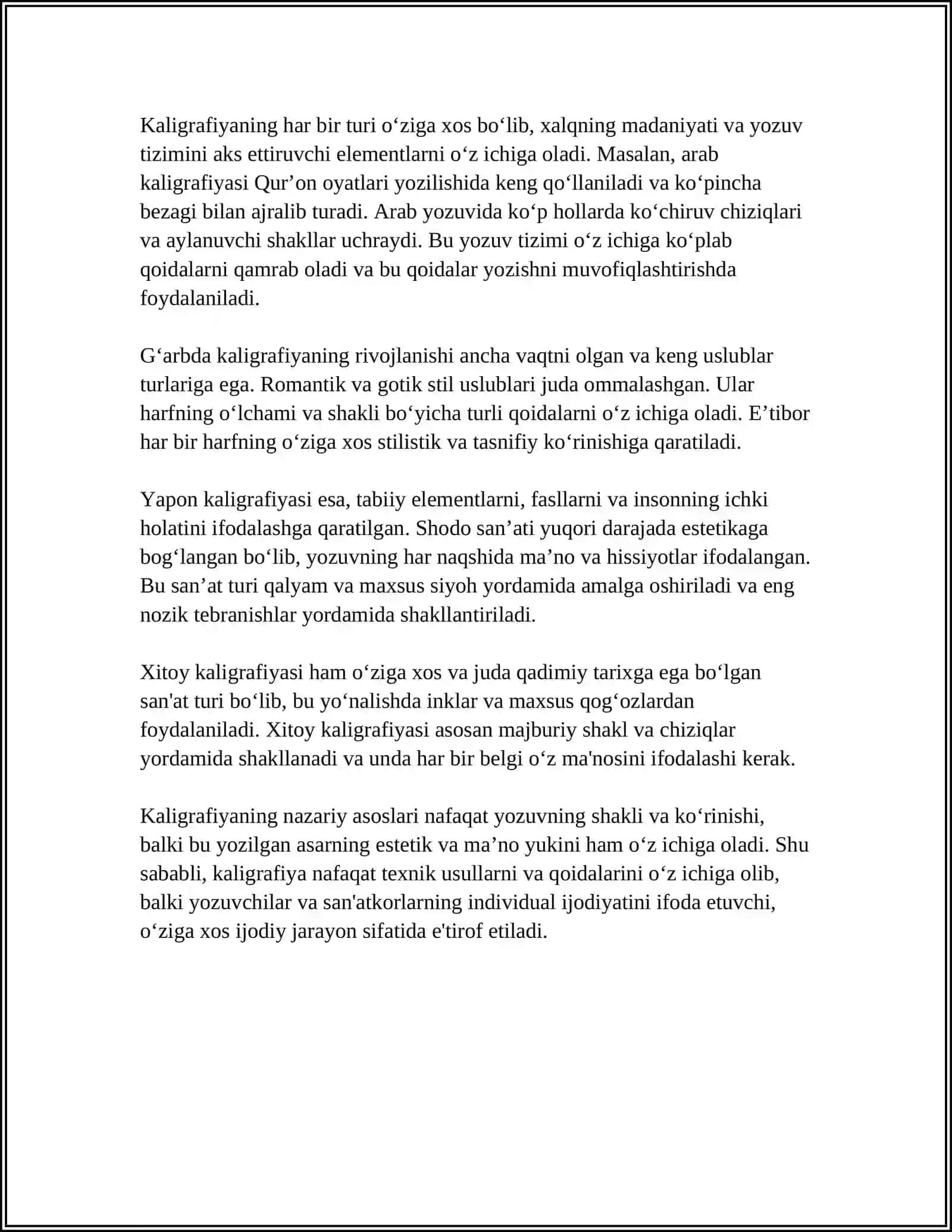 CHIROYLI YOZUV MALAKALARINI SHAKLLANTIRISH METODIKASI FANIGA OID ADABIYOTLAR TAHLILI 4
