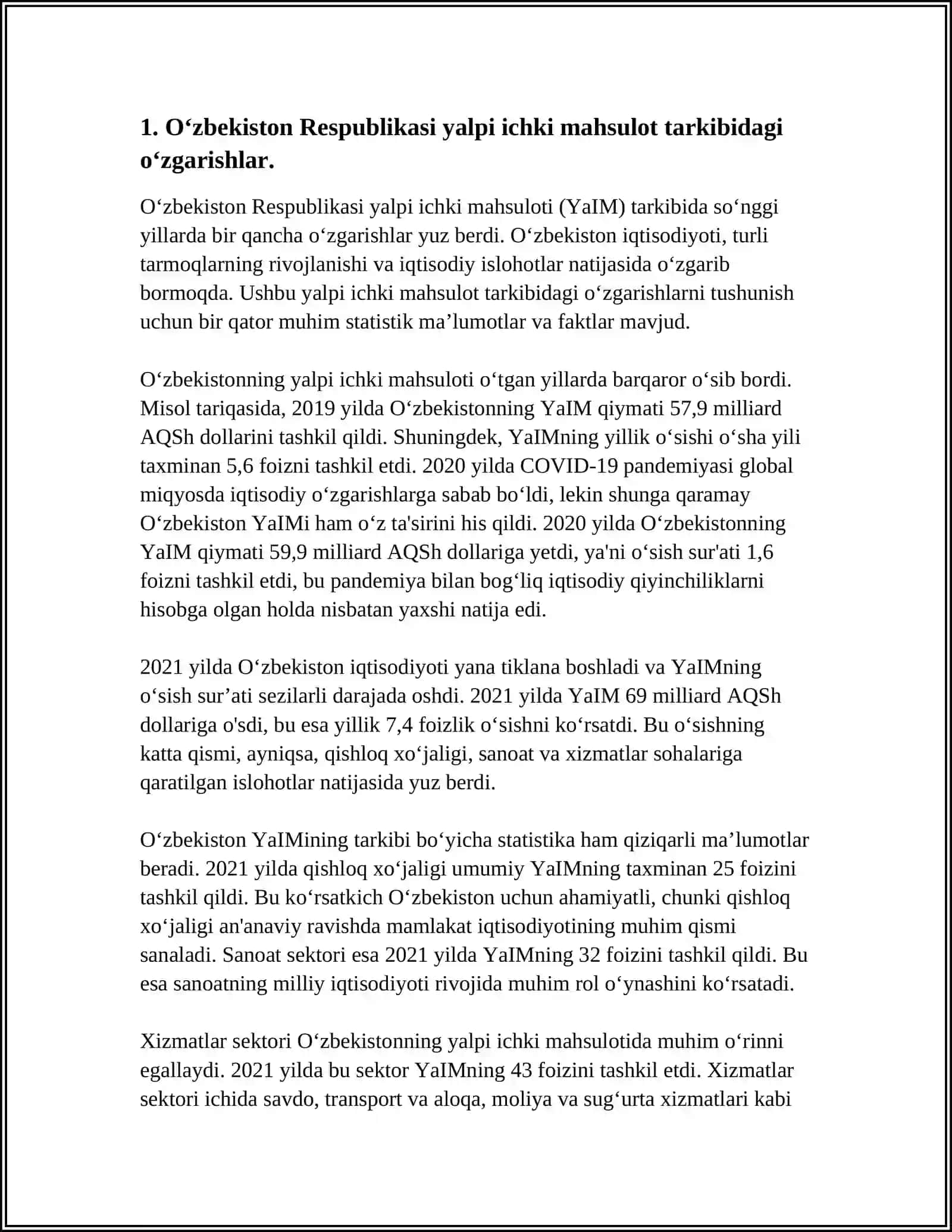 O‘zbekiston Respublikasi yalpi ichki mahsulot tarkibidagi o‘zgarishlar 4
