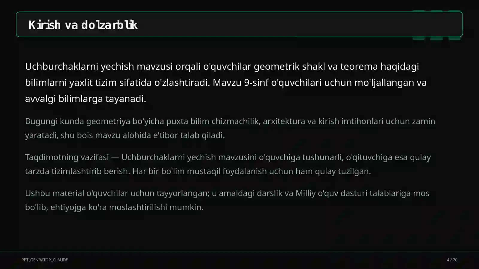 Uchburchaklarni yechish (9-sinf) 4