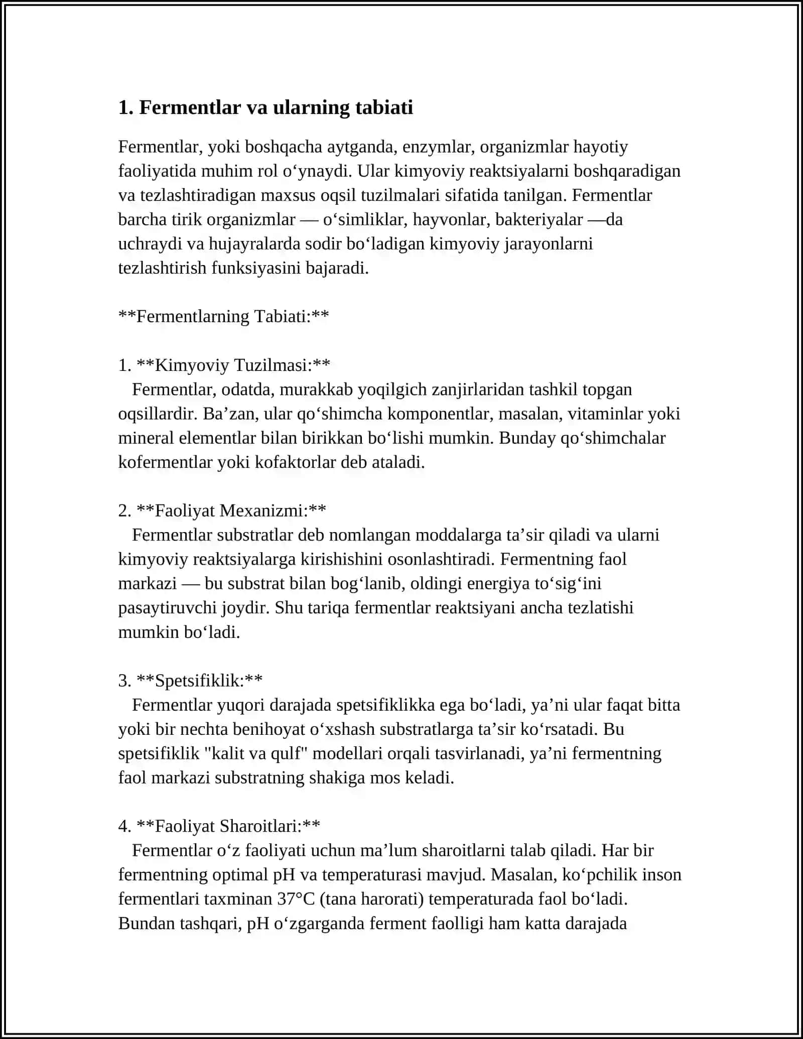 FERMENTLI REAKSIYALARNING BOSHLANG'ICH TEZLIGI VA UNI ANIQLASH USULLARI 4