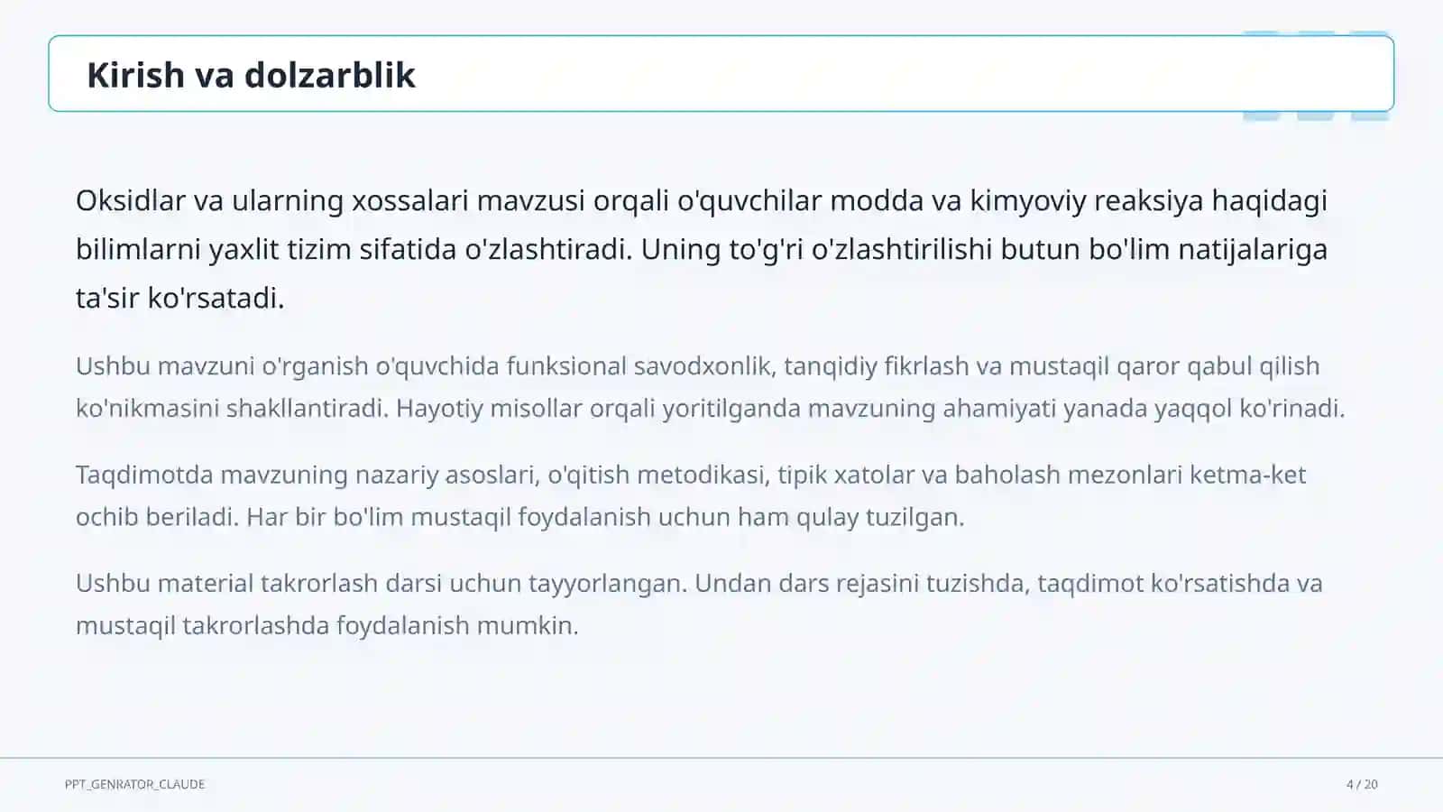 Oksidlar va ularning xossalari (8-sinf) 4