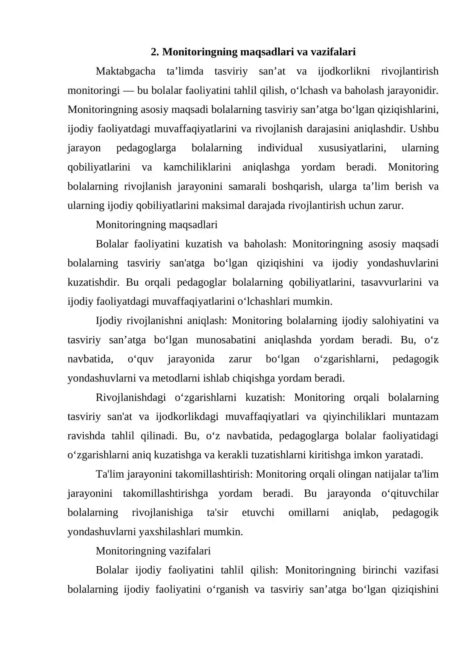 Maktabgacha yoshdagi bolalarning tasviriy qobiliyatlarini ijodkorligini rivojlantirish monitoringini olib borish 4
