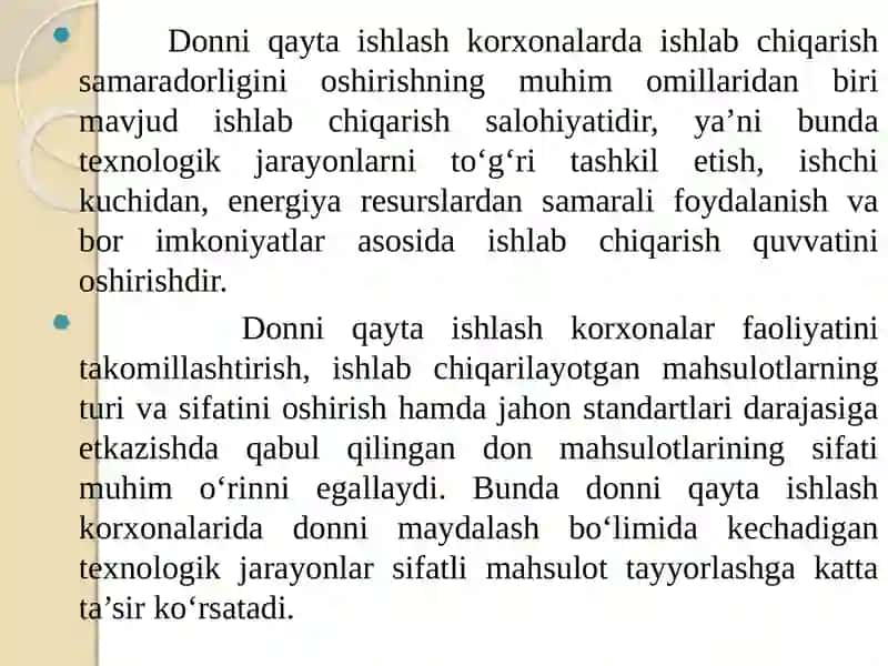 Don qayta ishlash korxonalarida donning maydalash jarayonlarini o‘rganish va tahlil qilish 4