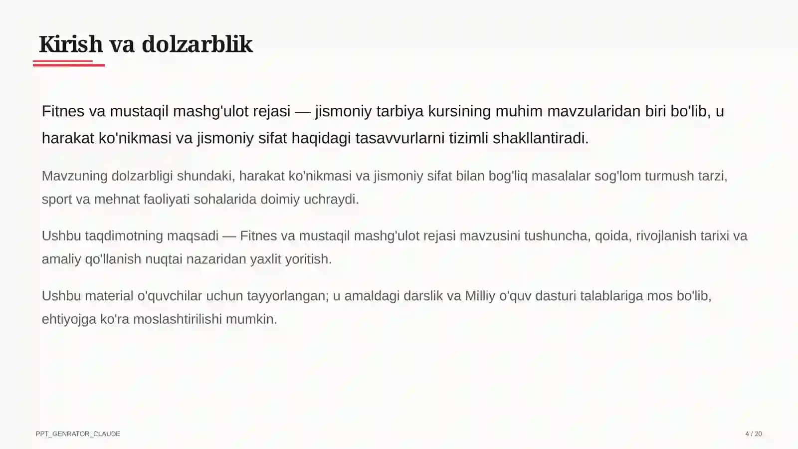 Fitnes va mustaqil mashg'ulot rejasi (11-sinf) 4
