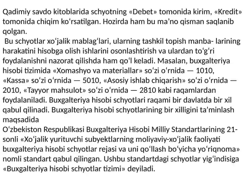 Buxgalteriya Hisobining Schyotlari va Uning Tuzilishi Reja 4