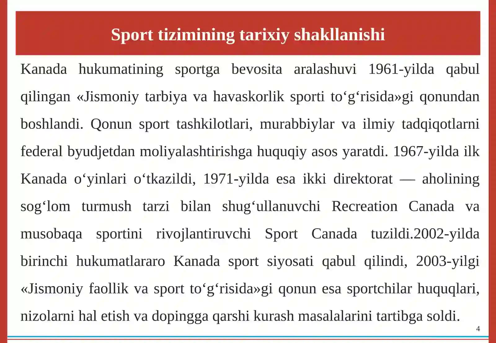 Kanada davlatida sport ishlarini tashkil etish 4