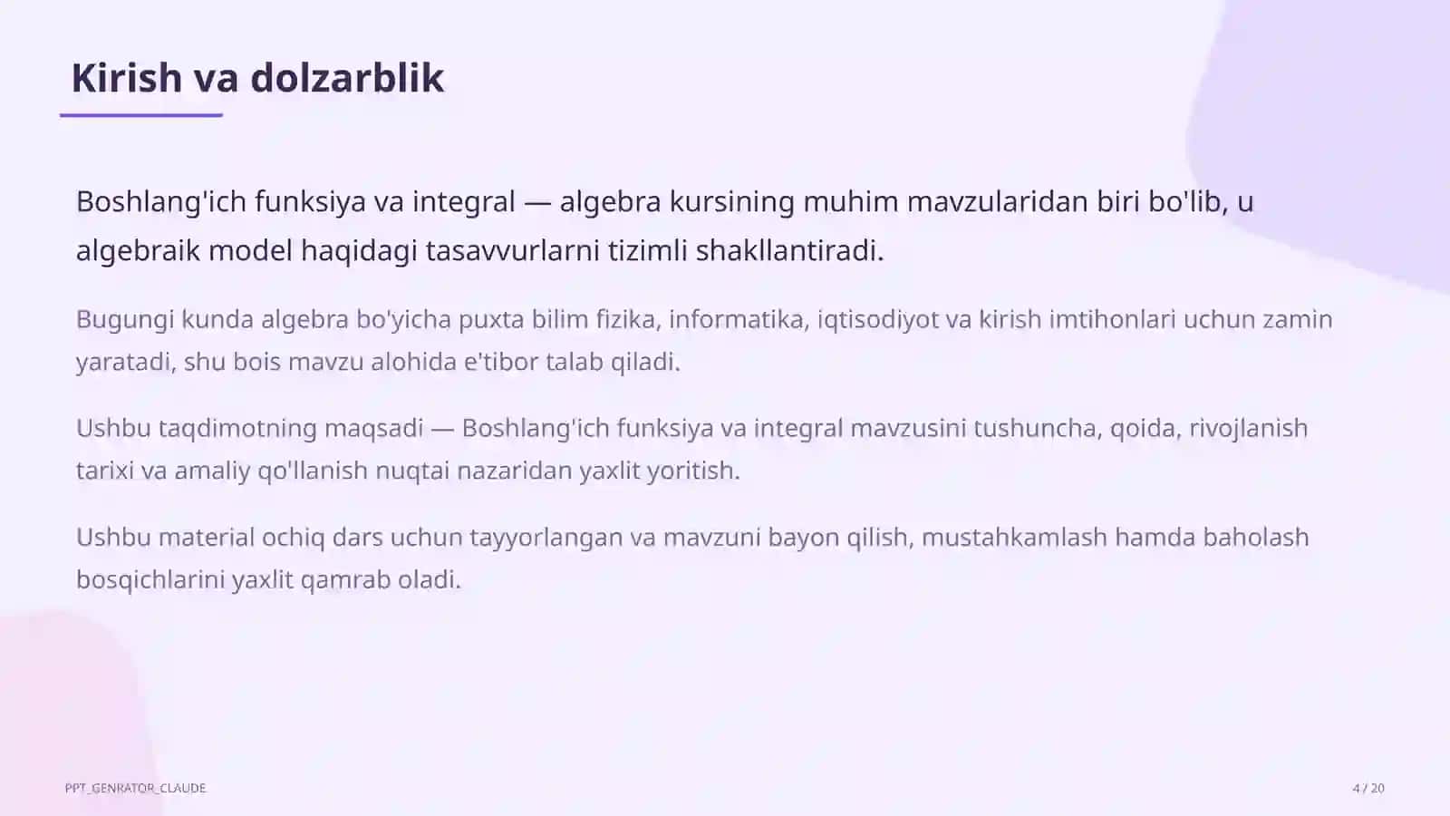 Boshlang'ich funksiya va integral (11-sinf) 4