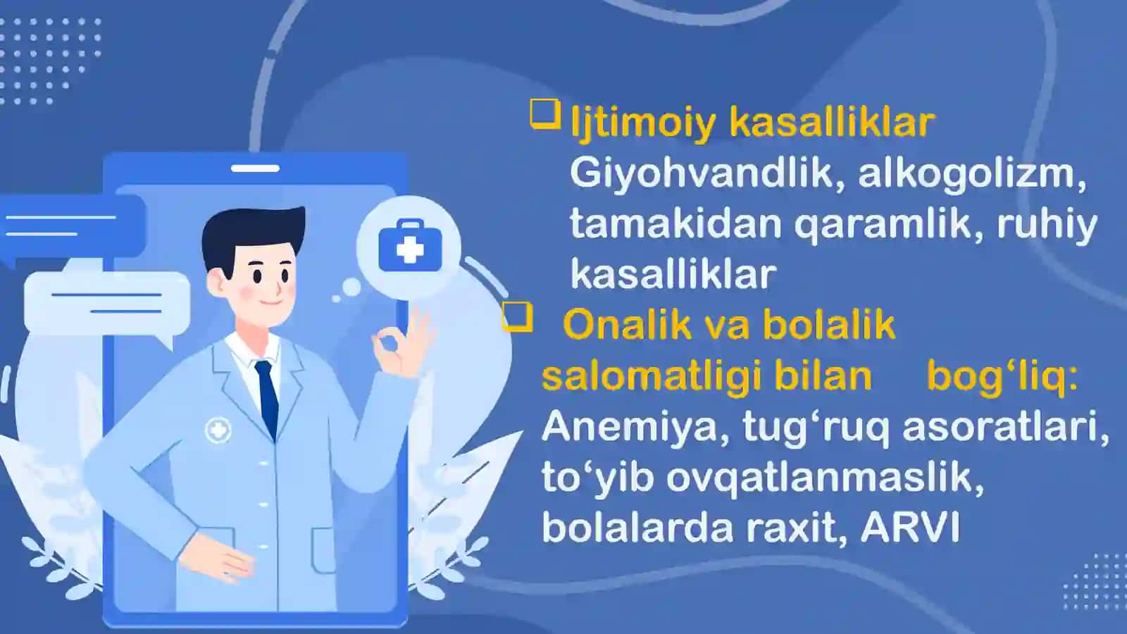 Muhim  jtimoiy ahamiyatga ega kasalliklarning ijtimoiy-gigiyenik jihatlari. Birlamchi tibbiy-sanitariya yordami. 4