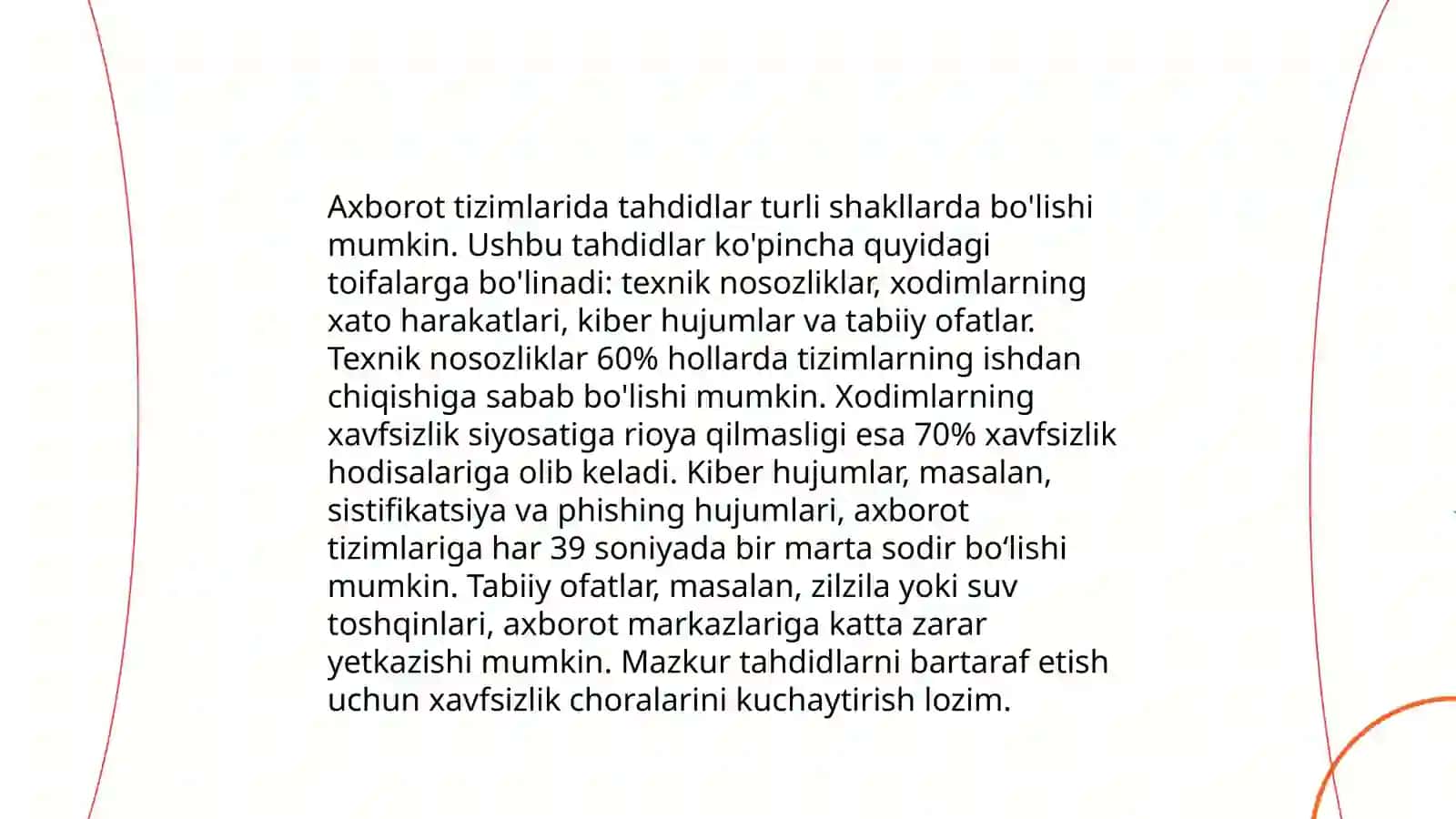Ma'lumotlarga nisbatan tahdidlar va ular himoyasini tashkil etish chora-tadbirlari 4