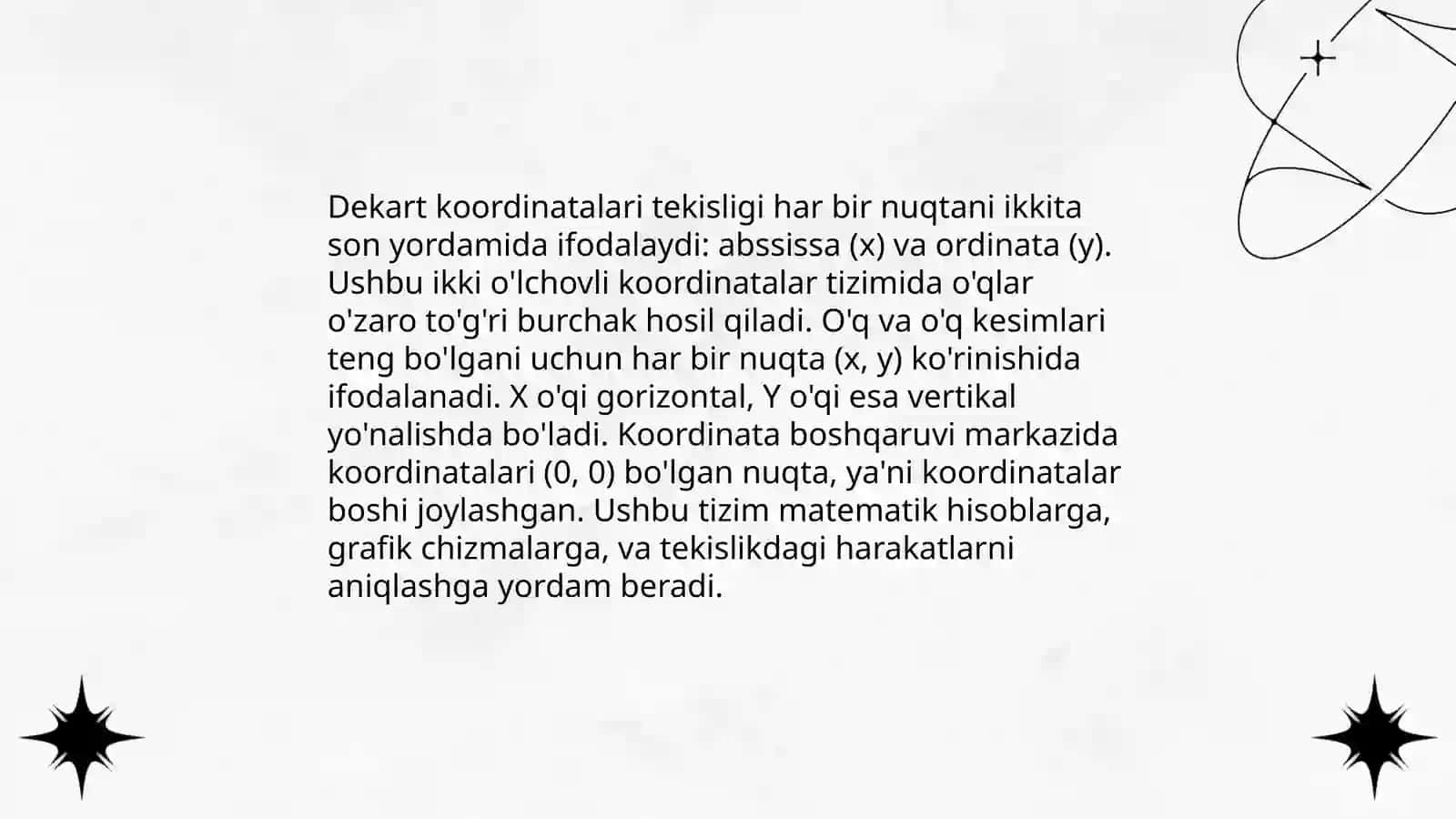 Tekislik va fazodagi Dekart koordinatalar sistemasi va ularning tatbiqi 4