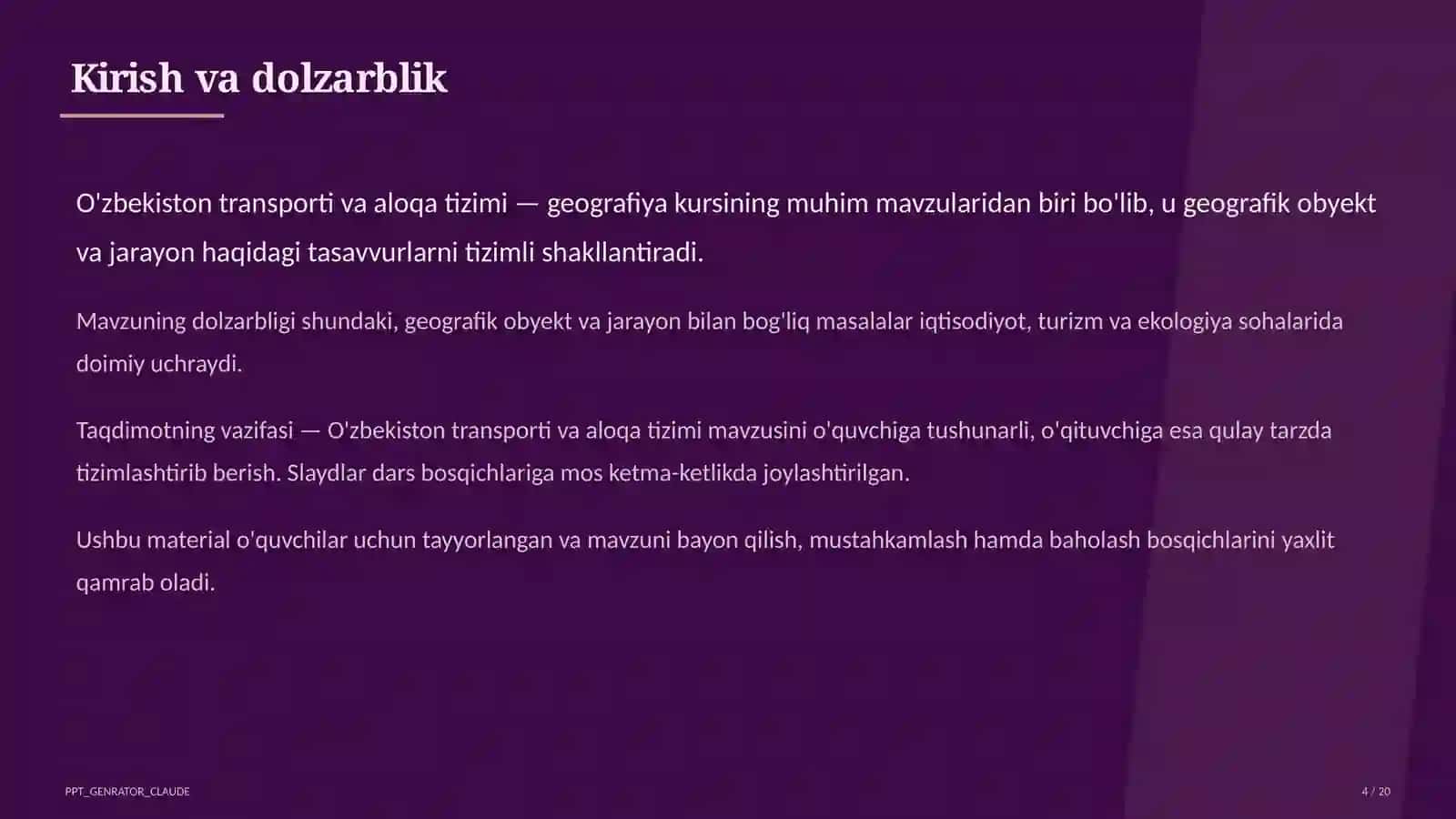 O'zbekiston transporti va aloqa tizimi (9-sinf) 4
